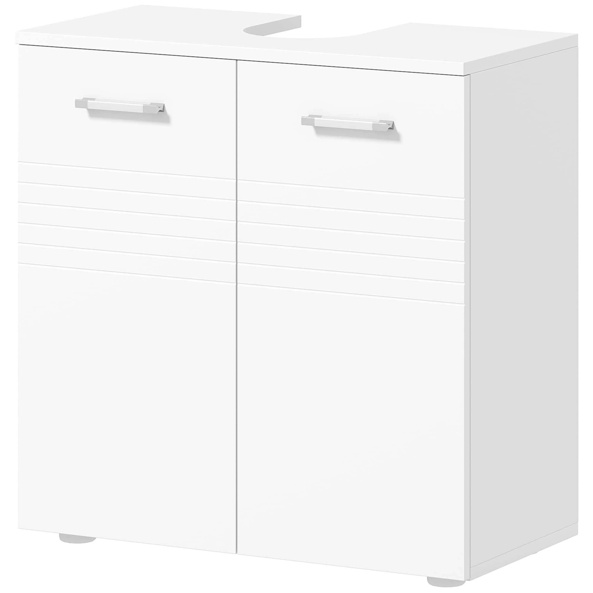 kleankin Meuble Sous Lavabo à 2 Portes, Armoire Gain de Place pour Lavabo en Bois avec Tablette Réglable, Blanc Brillant