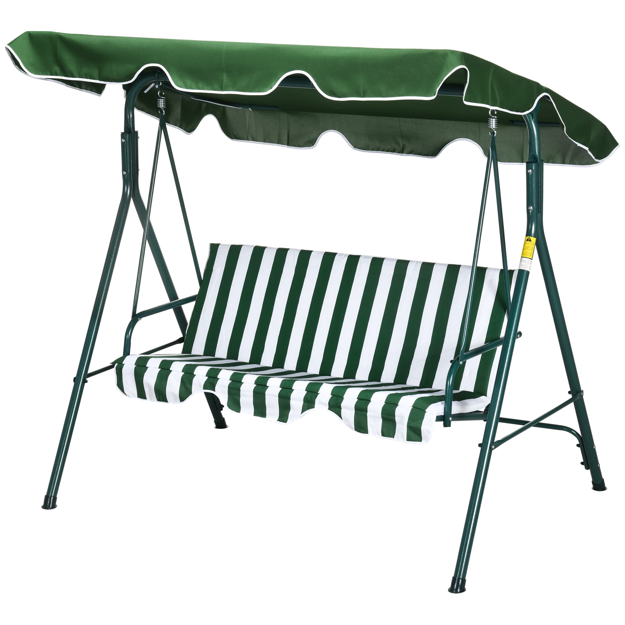 Outsunny Balancelle de Jardin 3 Places en Acier et Teslin avec Toit Parasol, 172x110x153 cm, Blanc et Vert