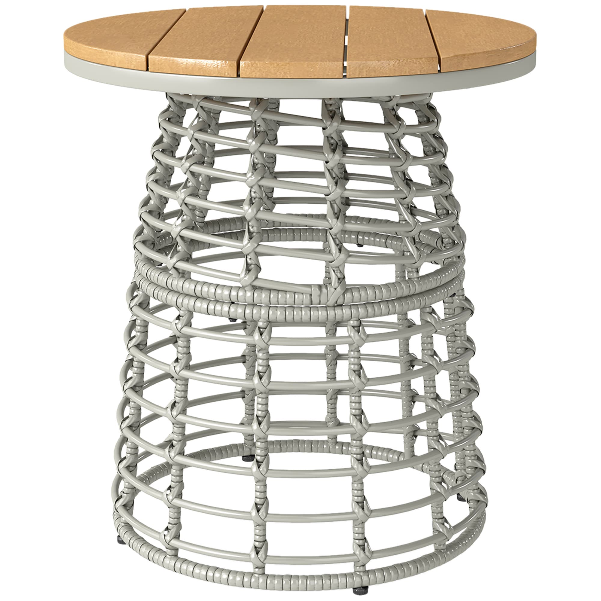 Outsunny Table basse de jardin table d'appoint extérieur ronde en résine aspect rotin acier et plateau composite Ø45 x 50 cm gris