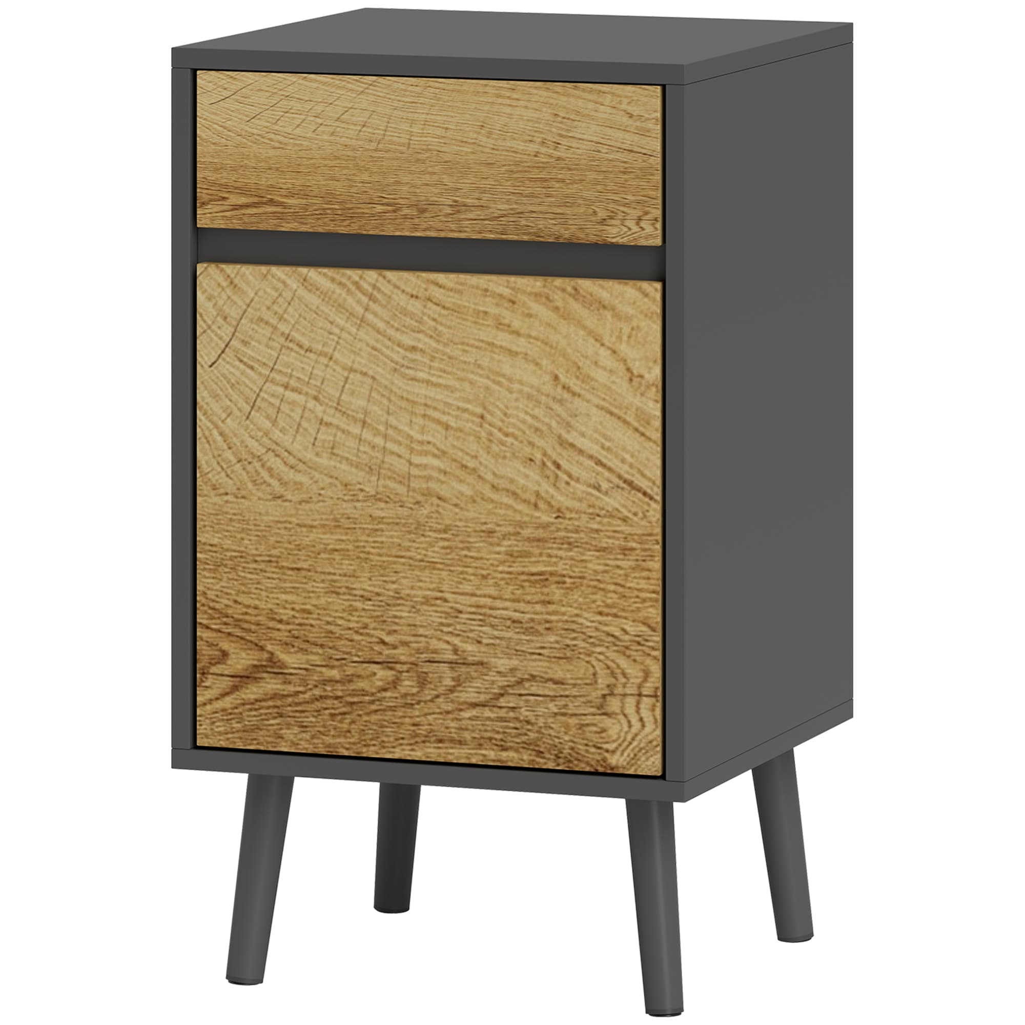 HOMCOM Table de Chevet avec Tiroir et Armoire Moderne Sans Poignées, 40x39x69 cm, Gris Foncé et Bois