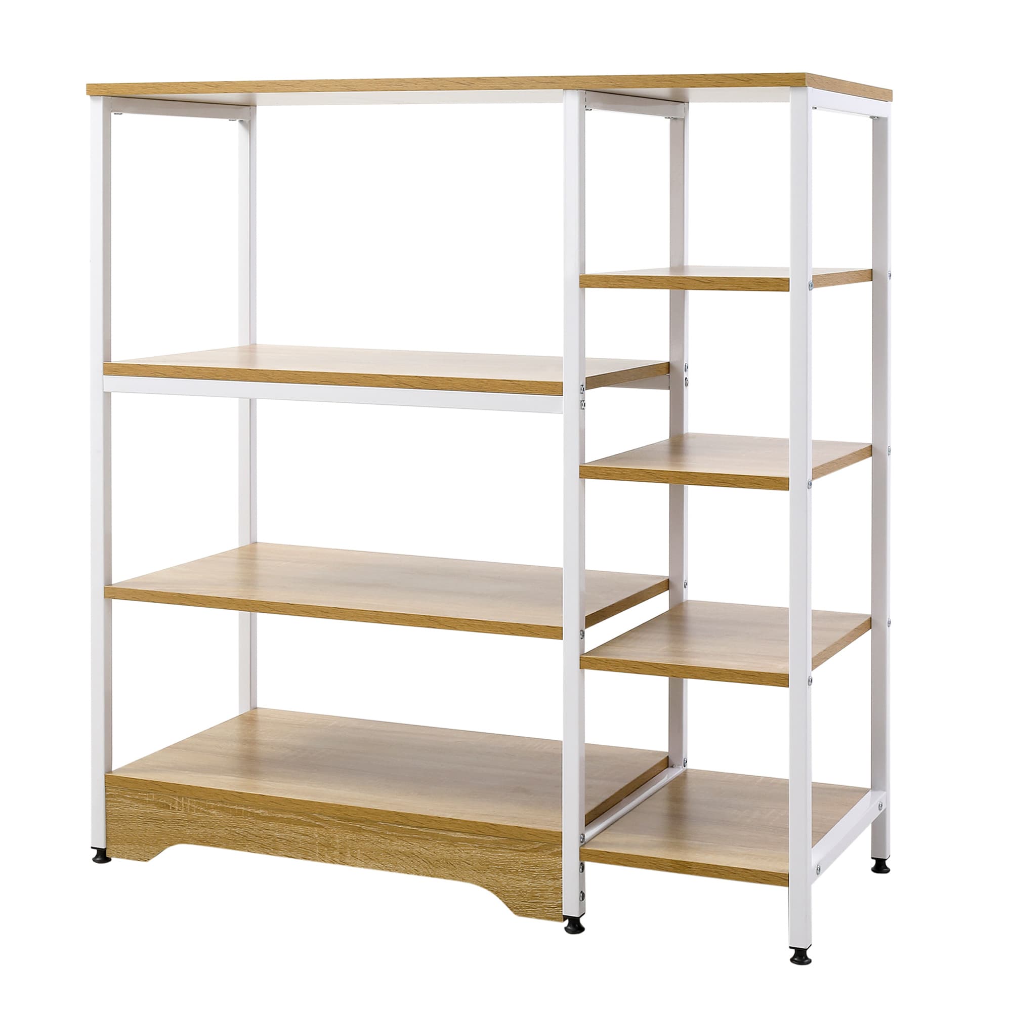 HOMCOM Etagère de Cuisine Basse Gain de Place Style Industriel, Meuble avec 7 Étagères pour Cuisine en Métal et Bois, 90x40x95cm, Blanc