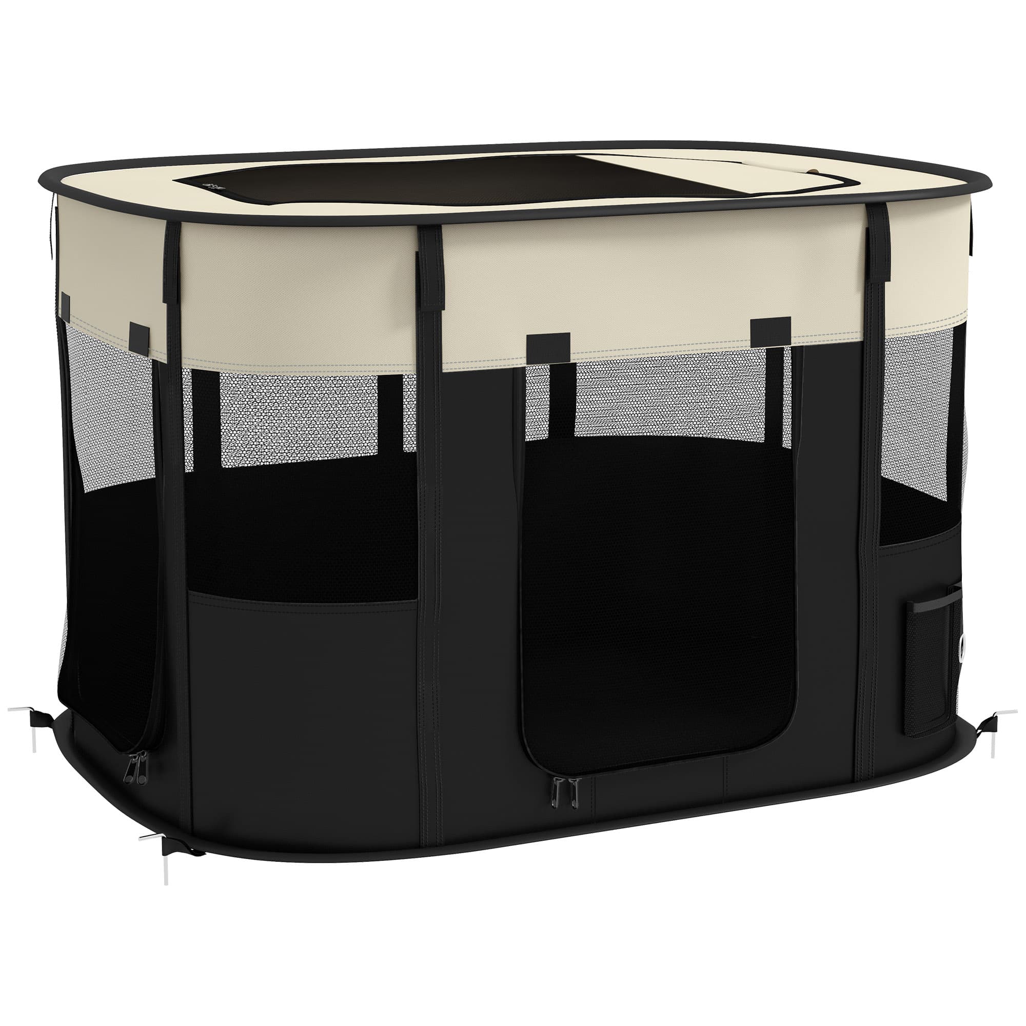 PawHut Parc enclos pliable pour chien chat petits animaux en tissu Oxford avec rangement 94 x 74 x 60 cm blanc crème et noir