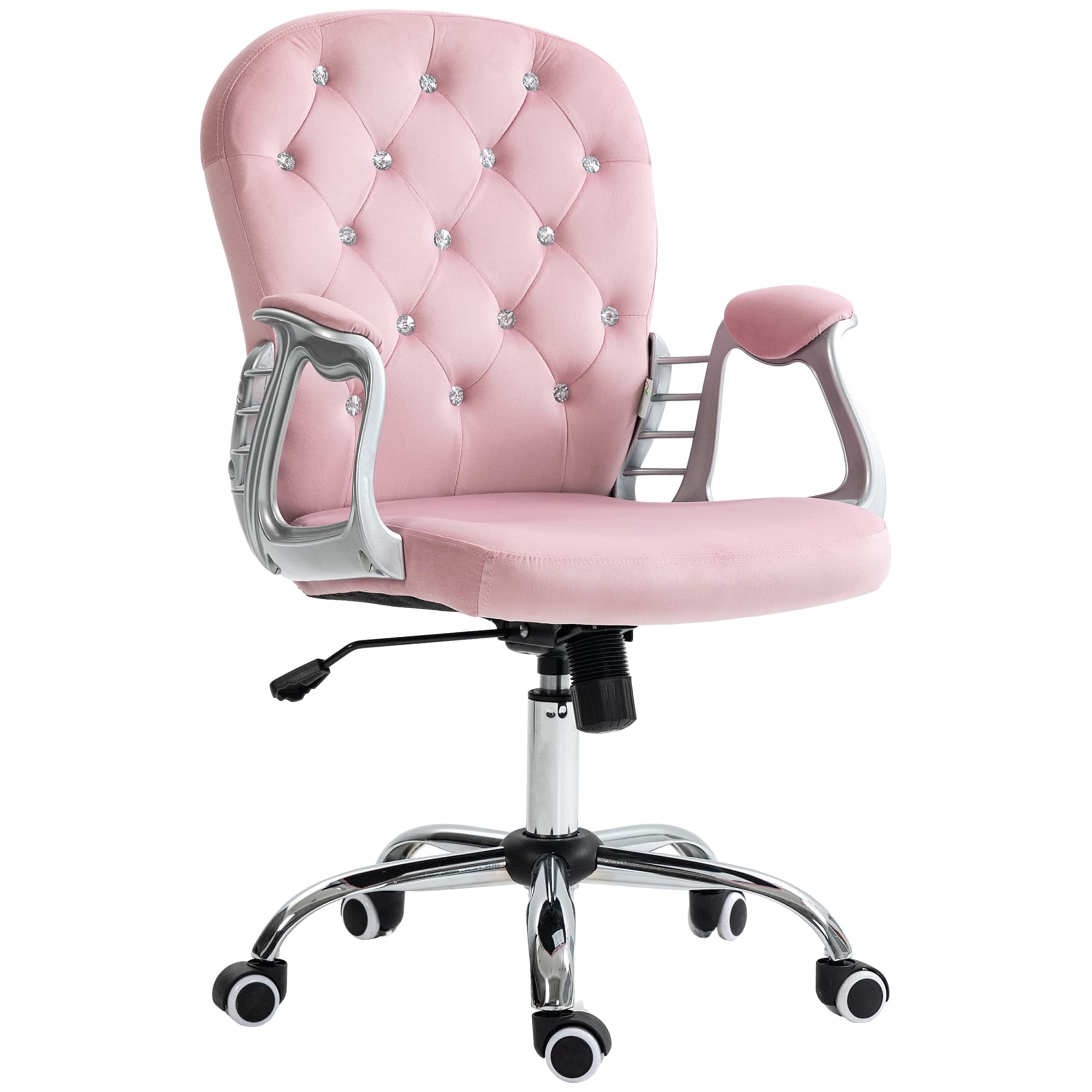 Vinsetto Chaise de Bureau en Velours avec Hauteur Ajustable Reposabrazos et Décorations en Diamants 59,5x60,5x93-103 cm Rose