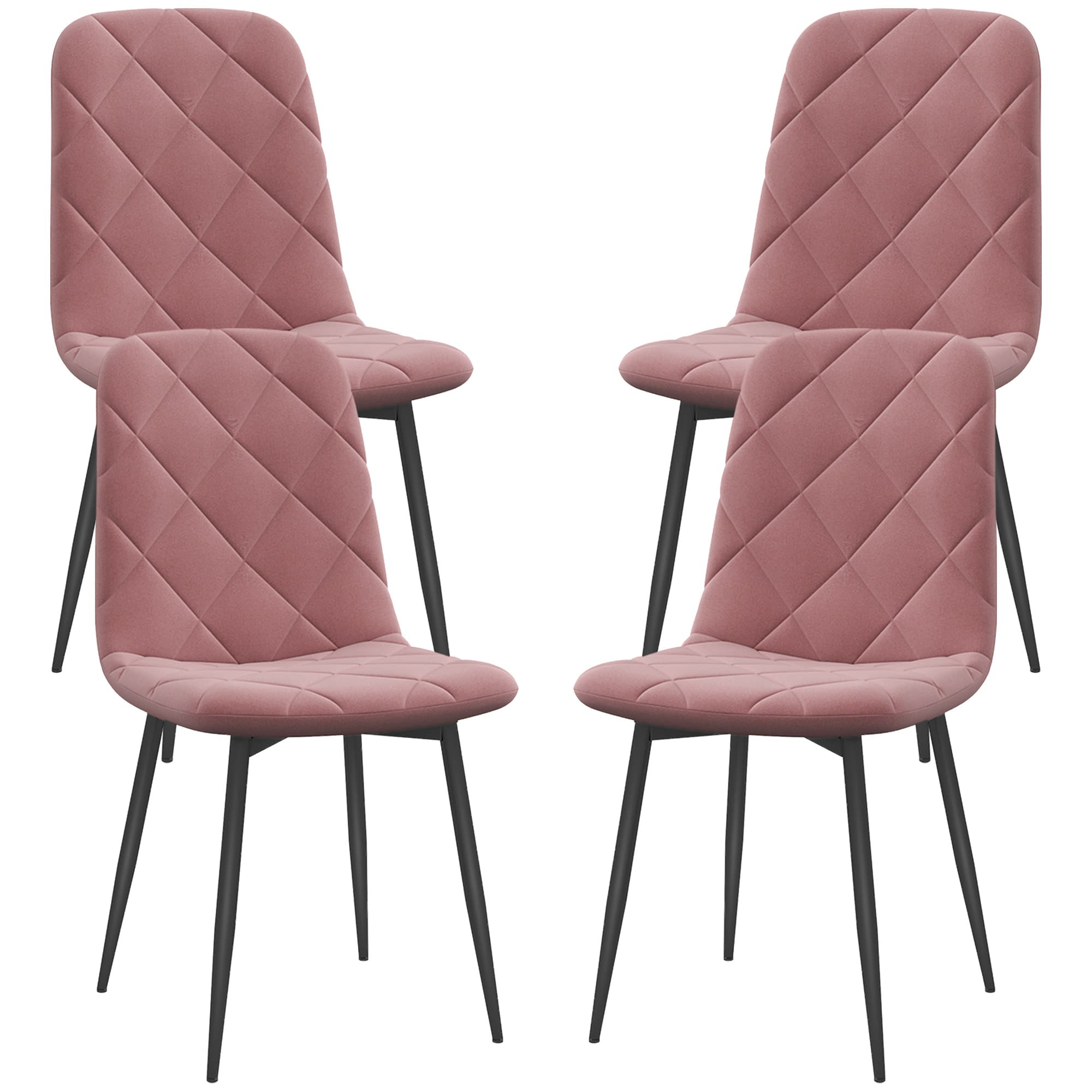 HOMCOM Chaises de salle à manger 4 pièces ensemble de chaises de cuisine avec dossier, aspect velours, fauteuil 45 x 54 x 87 cm, Rose