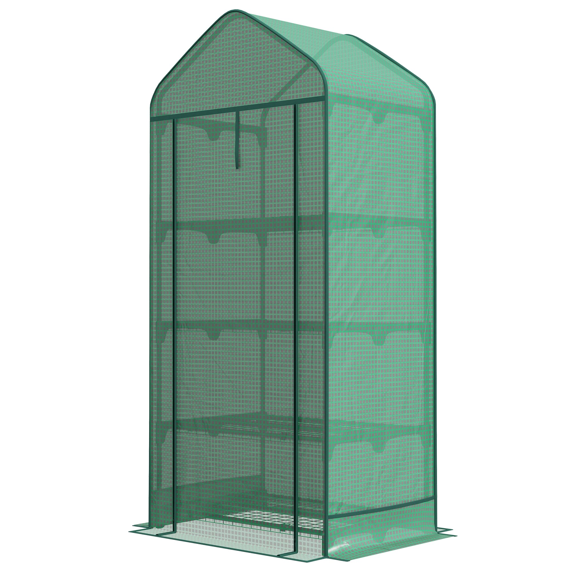 Outsunny Serre pour Plantes à 4 Étagères avec Porte Enroulable, en Métal et PE, 69x49x158 cm, Vert Foncé