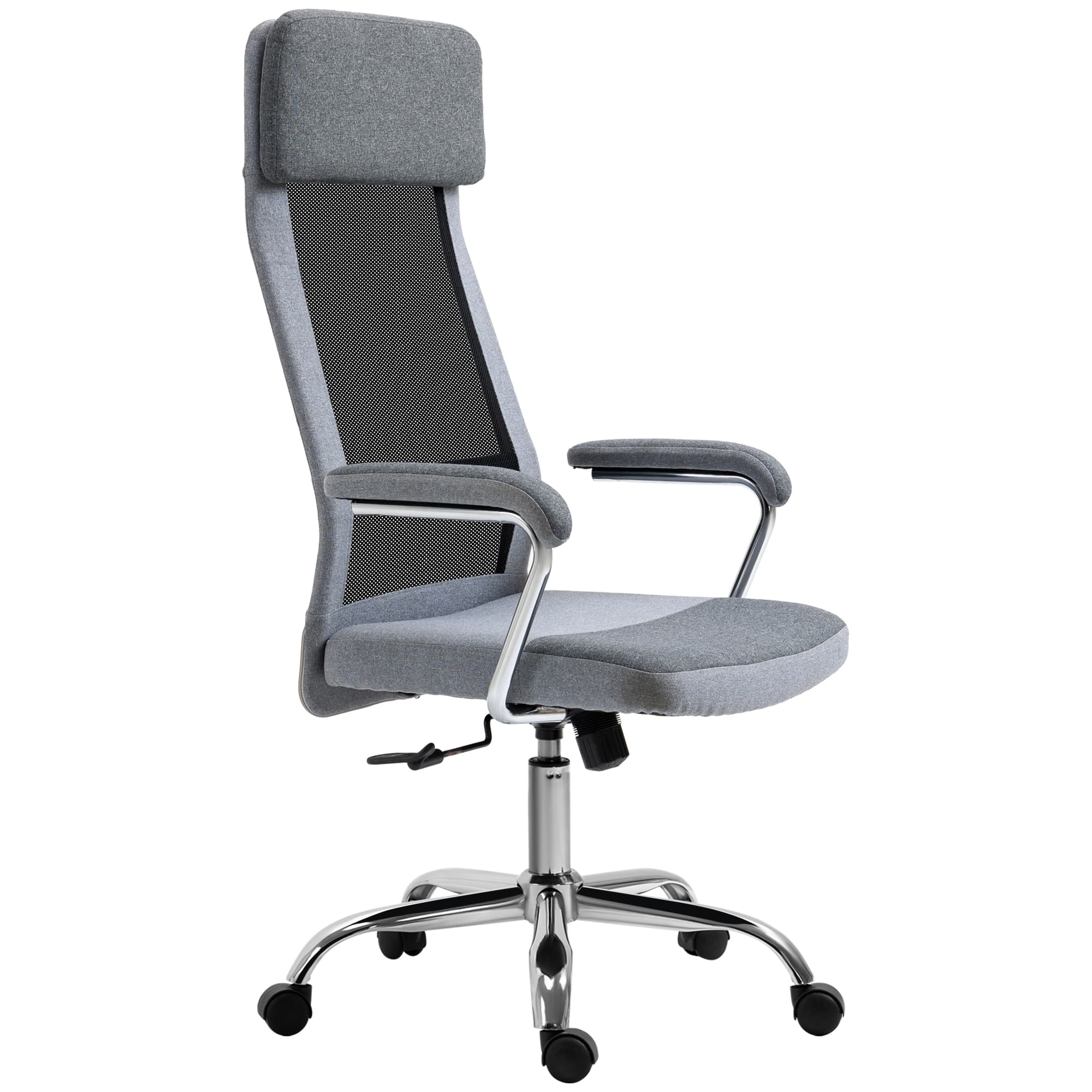 Vinsetto Chaise de Bureau Ergonomique Pivotante, Hauteur Réglable et Balancement, Fauteuil en Tissu à Maille 65x67x119-129cm Gris
