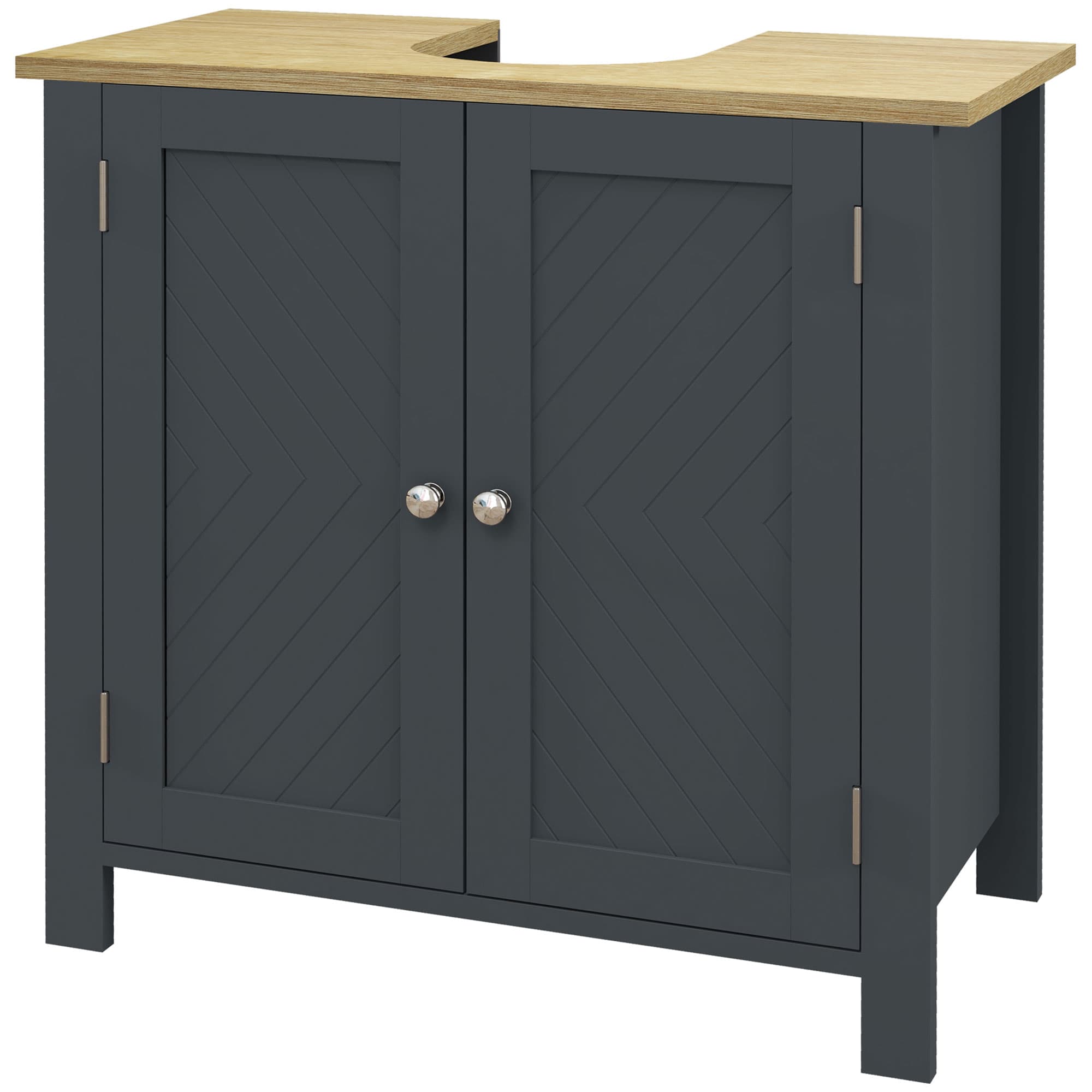 kleankin Meuble Sous-lavabo en Panneaux de Particules et MDF à 2 Portes avec Étagère Interne Réglable, 60x30x60 cm, Gris