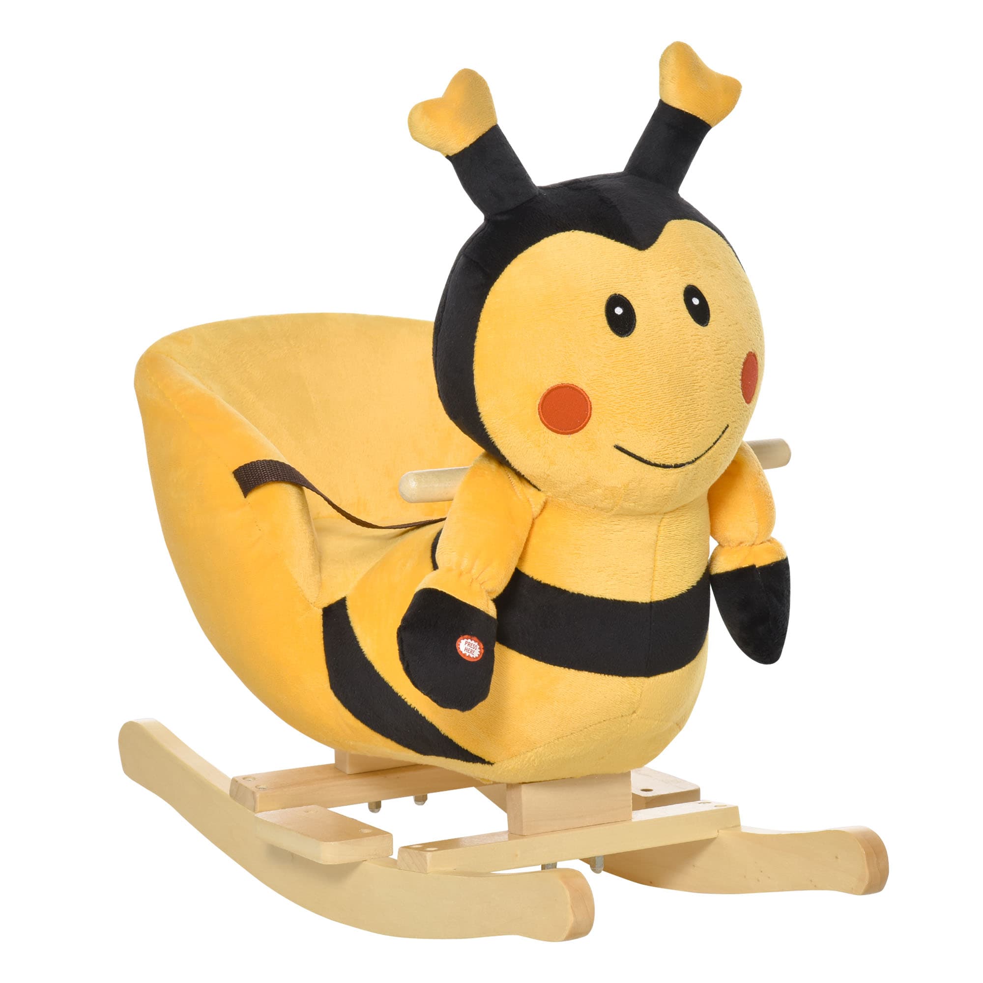 HOMCOM Animal à Bascule pour Enfants en Forme d'Abeille en Bois de Peuplier avec Musique, 60x33x45 cm, Jaune et Noir