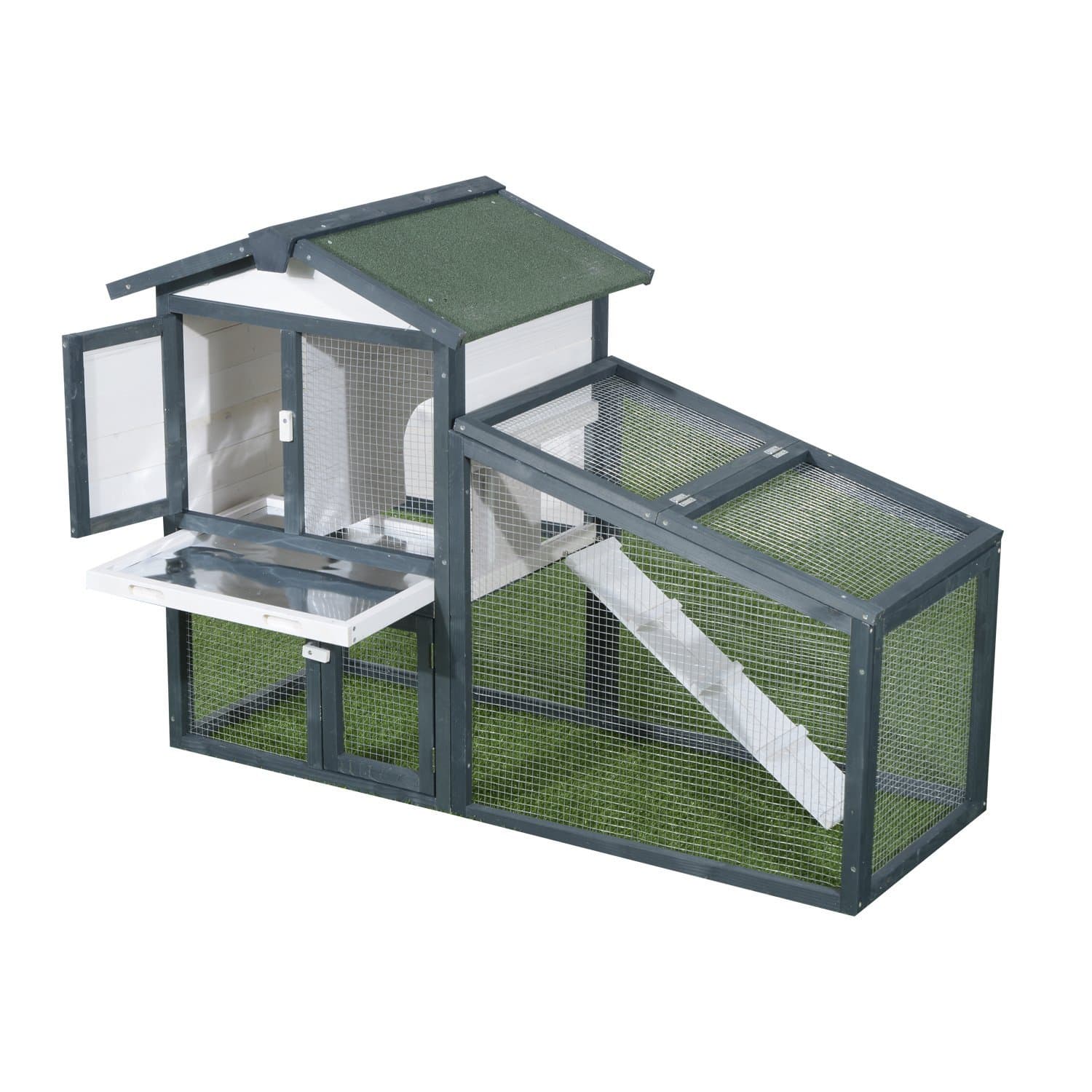 PawHut Clapier pour Lapins et Animaux de Compagnie en Bois 2 Étages en Épicéa Double Porte 140x65x100cm Vert et Blanc