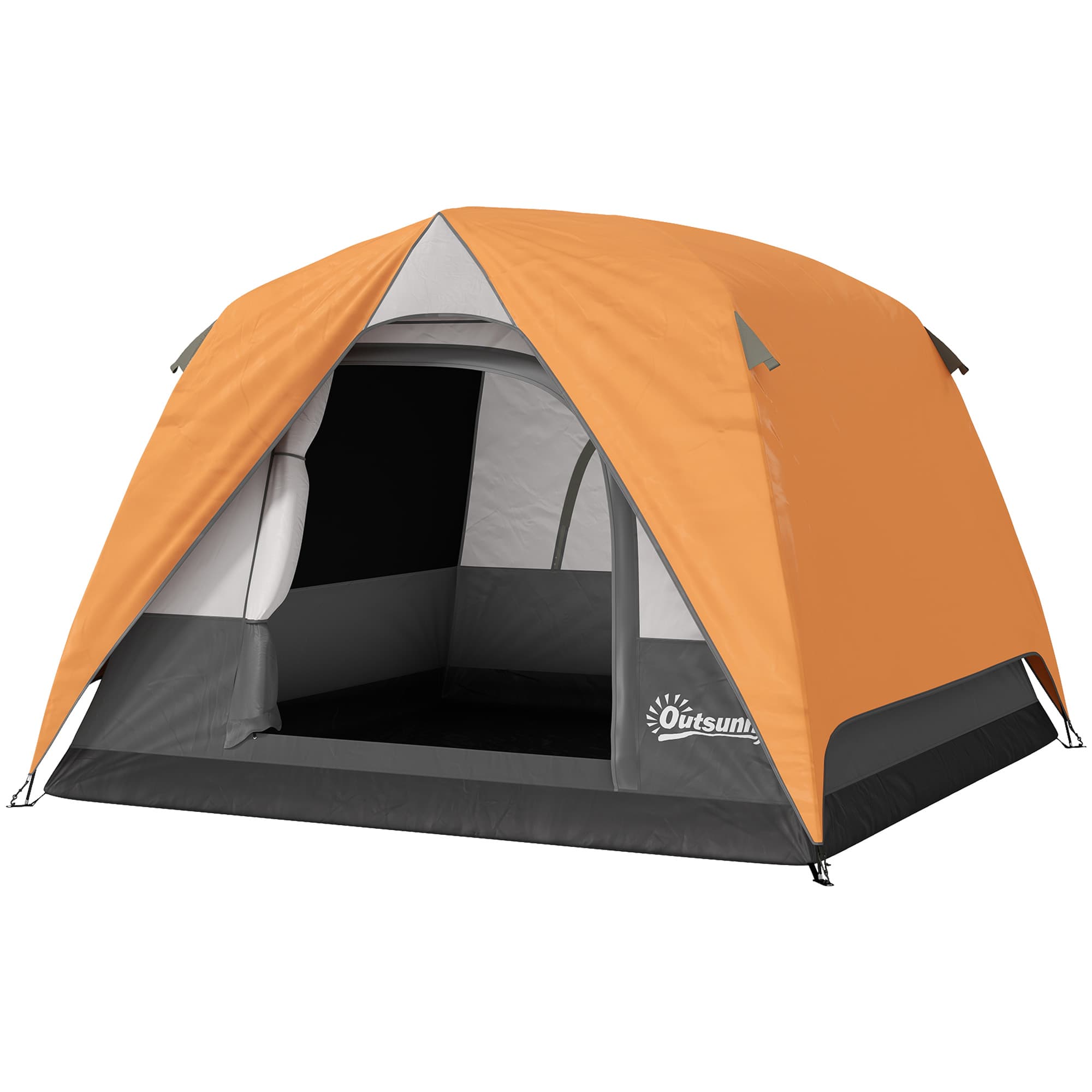 Outsunny Tente de Camping pour 3 Personnes Imperméable avec Pochette, Crochet pour Lanterne et Sac, 2x2x1.35m, Orange