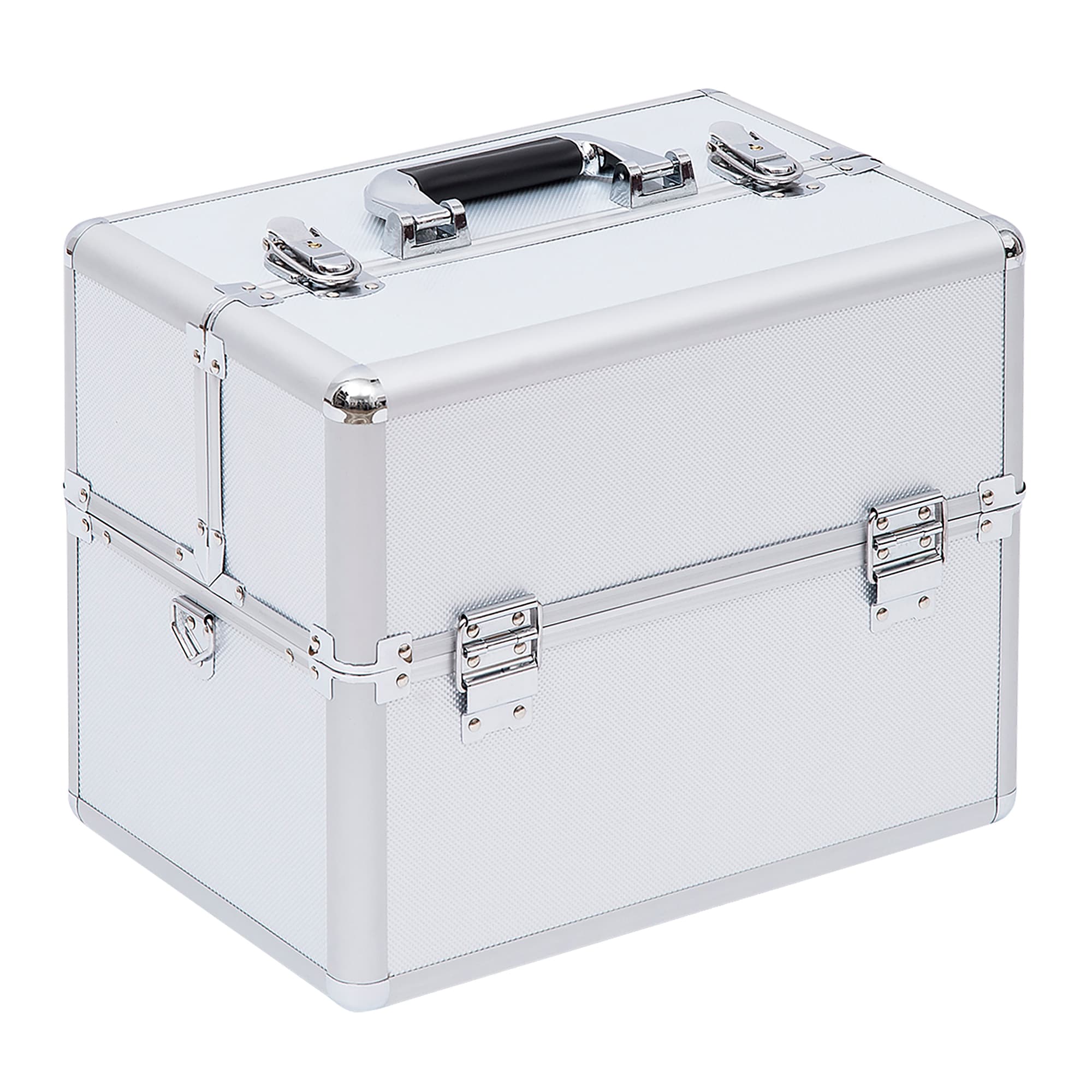 HOMCOM Mallette maquillage valise maquillage à 3 niveaux, boîte de cosmétiques avec clés, 36,5 x 24 x 29 cm, argent