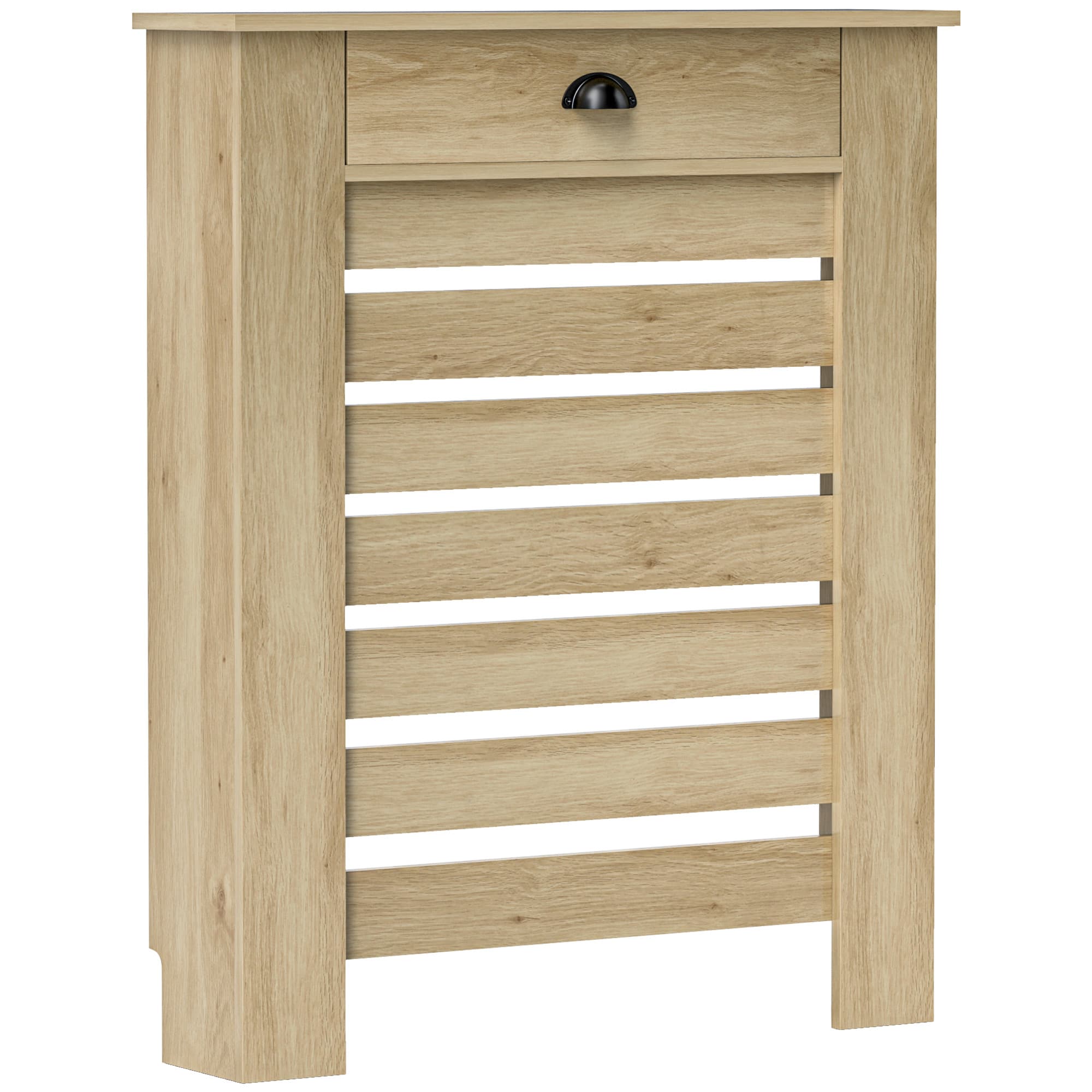 HOMCOM Couvercle de radiateur cache radiateur grille à lattes horizontales avec 2 tiroirs en bois 78l x 19P x 95,5H cm chêne