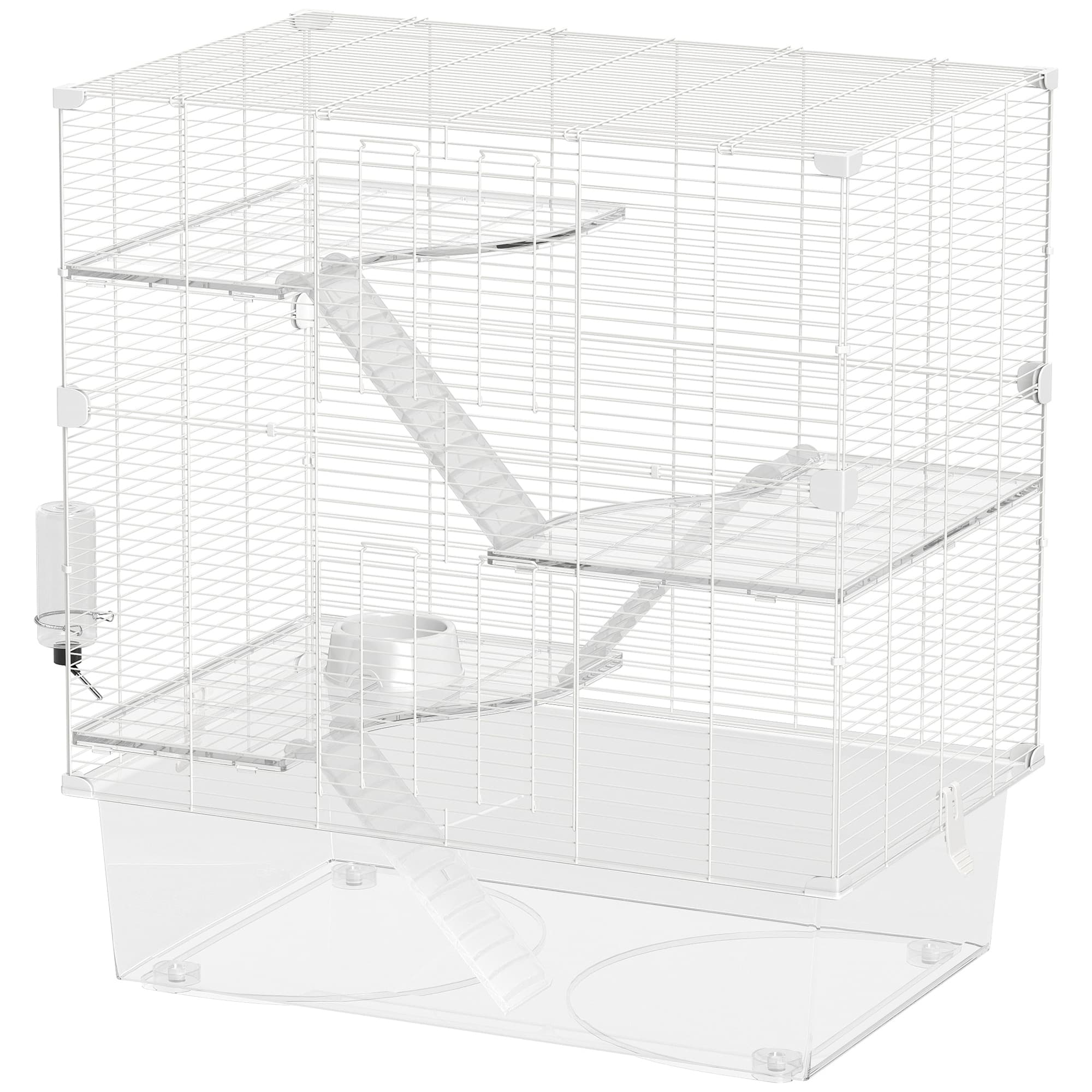 PawHut Cage pour Rongeurs Multi-niveaux avec Accessoires Inclus, en Acier, PET et PS, 73x47x80 cm, Blanc