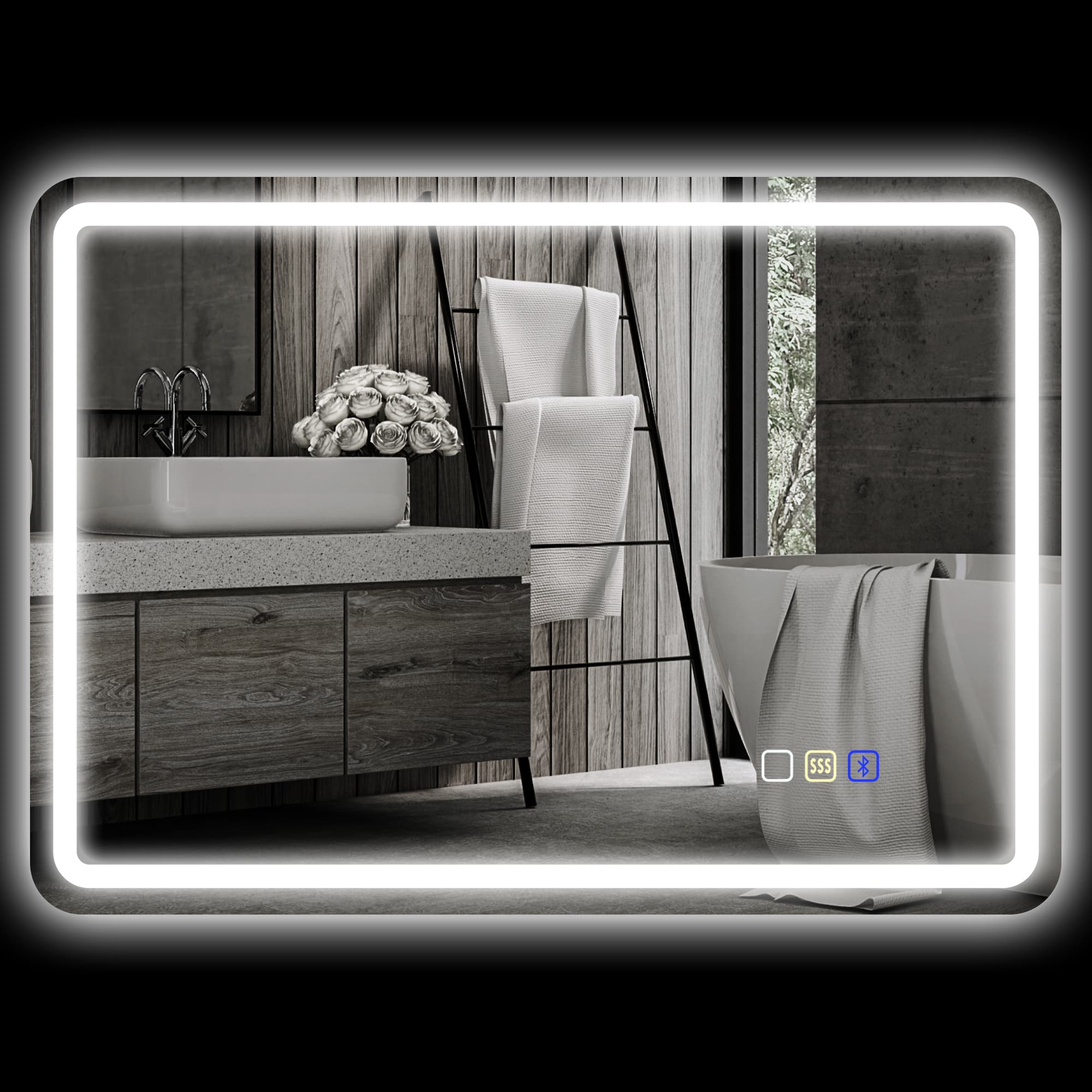 HOMCOM Miroir de salle de bains avec éclairage LED, Pad anti-buée, 3 couleurs réglables, 700 x 900 mm, Argent