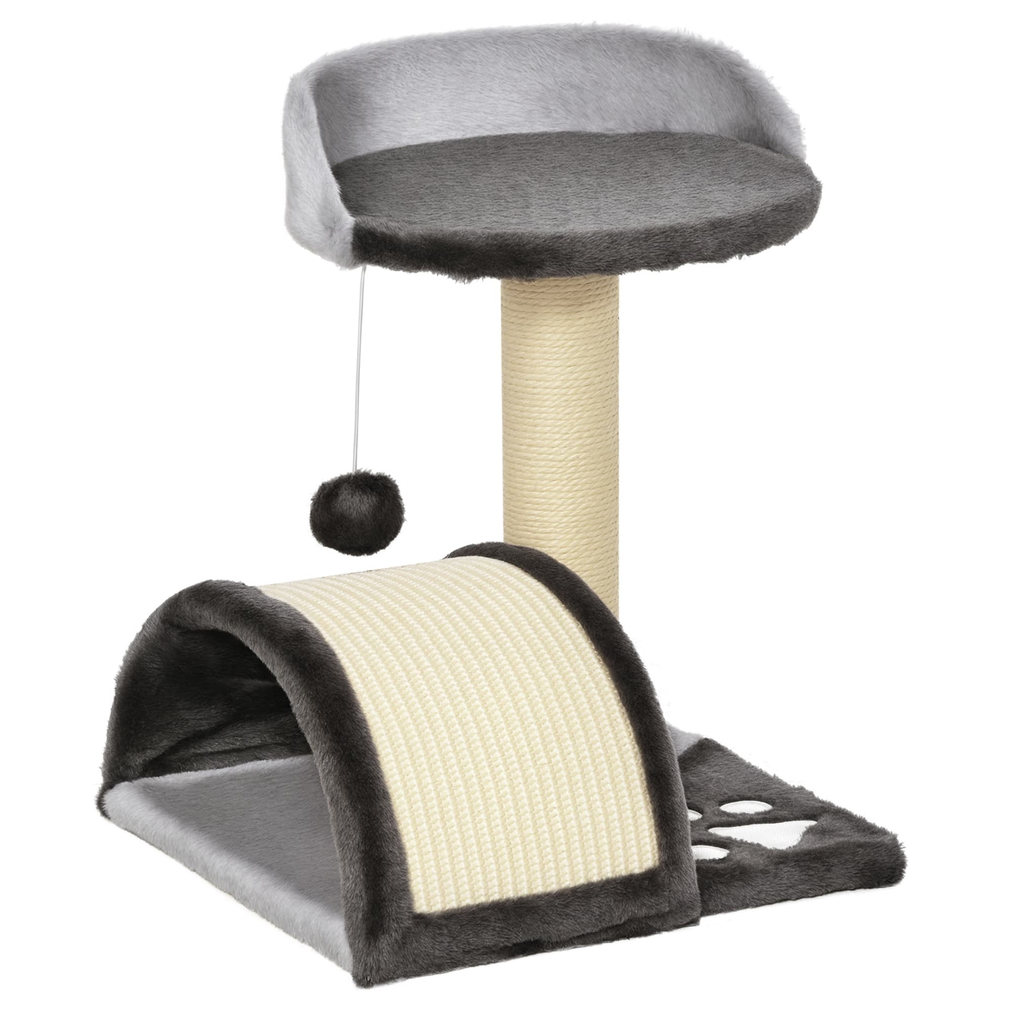 PawHut Arbre à Griffer Design avec Jeu Balle Suspendue et Plateforme Peluche Sisal Naturel Gris Foncé Aosom France