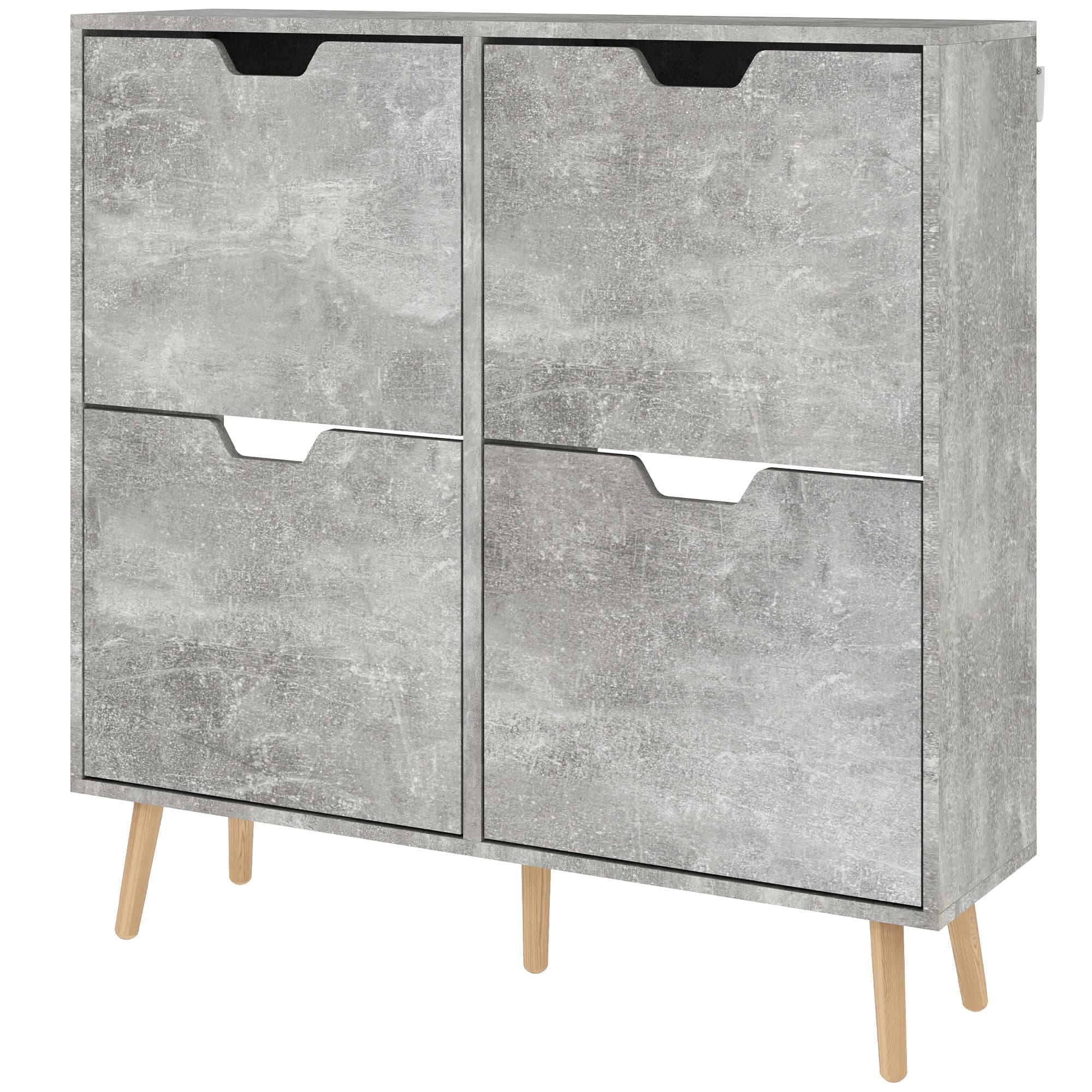 HOMCOM Meuble à Chaussures avec 4 Tiroirs Basculants à 2 Niveaux pour 16 Paires, en Bois, 95x26x95 cm, Gris