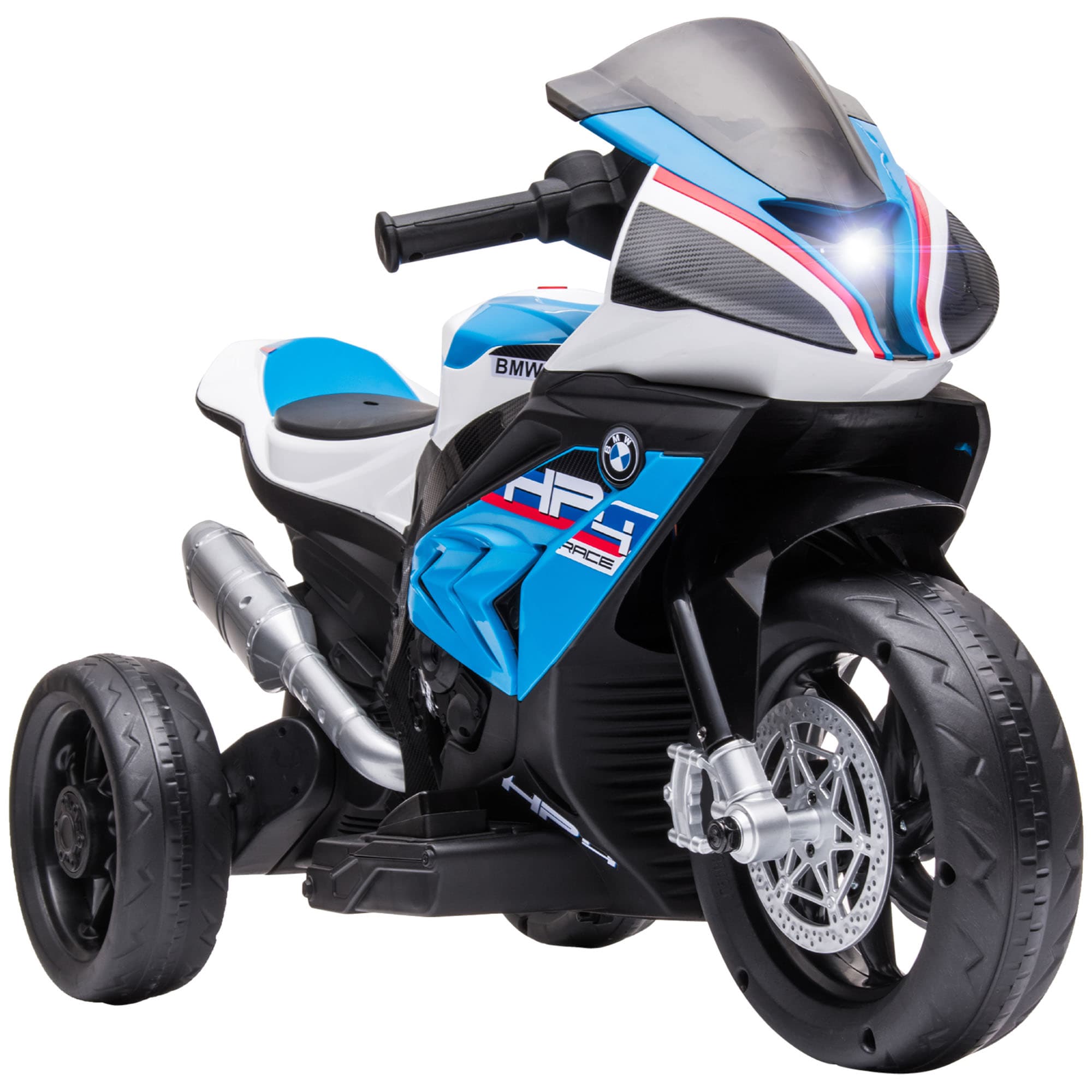 HOMCOM Moto électrique pour enfants 3 roues 6 V 2,5 Km/h musique interface USB 82,5 x 42 x 54 cm bleu