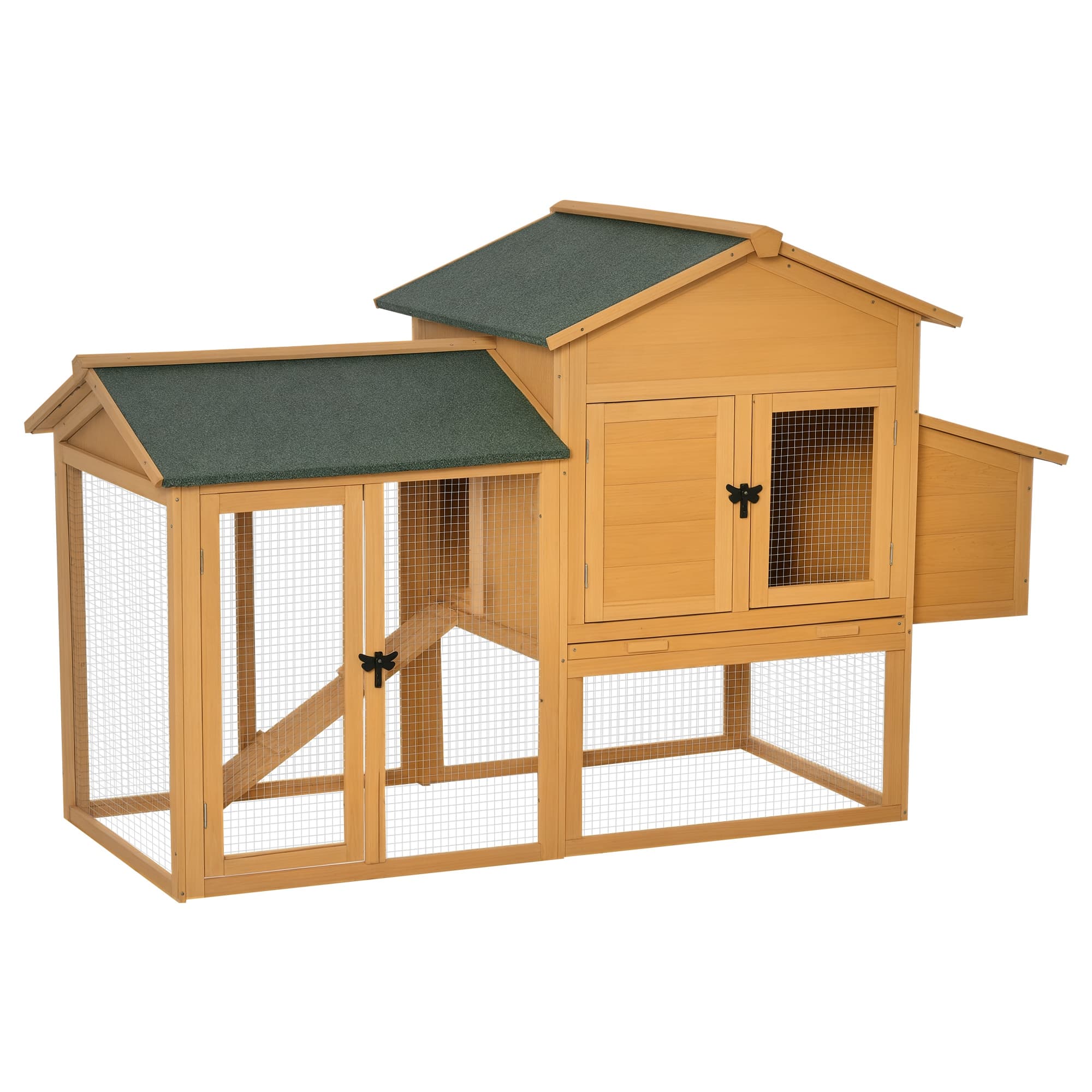 PawHut Poulailler en bois avec porte grillagée, plateau amovible, nichoir, rampe pour 2 à 4 poules 168 x 75 x 103 cm