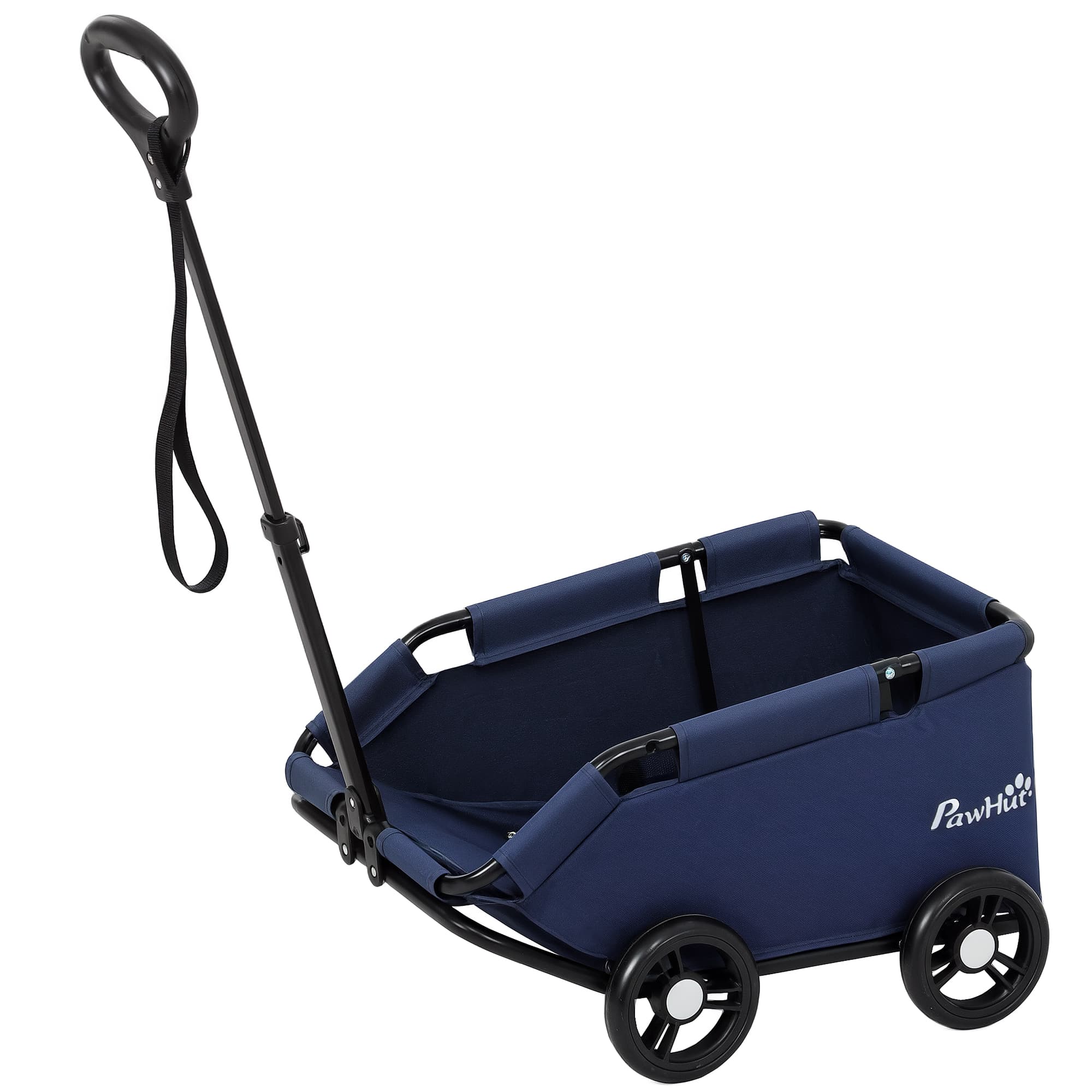 PawHut Poussette pour Chiens Pliable avec Sac et Coussin, en Acier et Tissu Oxford, 53x45x28 cm, Bleu Foncé