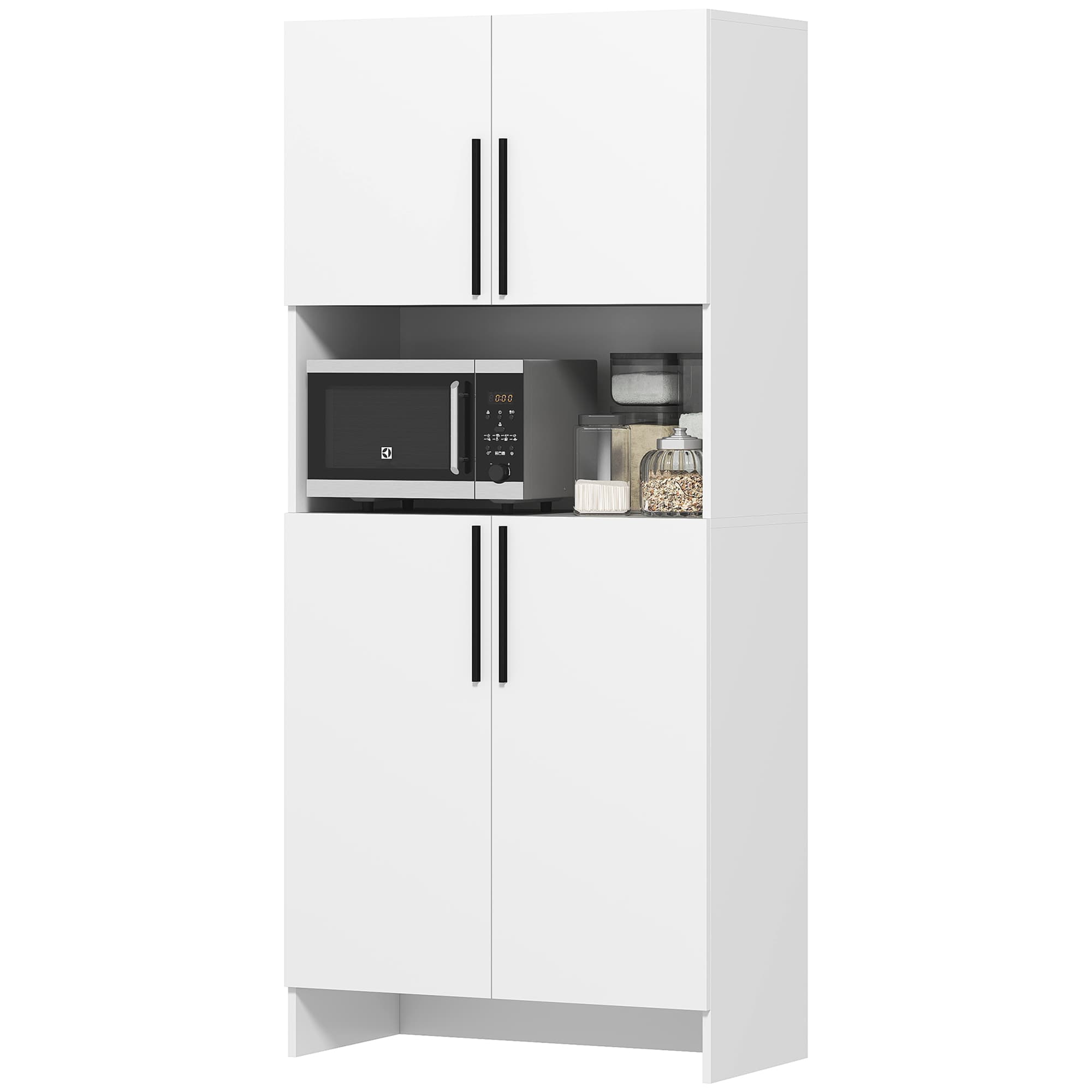 HOMCOM Armoire de Cuisine, Armoire de Rangement pour Cuisine, Salle à Manger, Salon, Armoire, Étagères, Support pour Micro-Ondes, Panneau de particules, Blanc