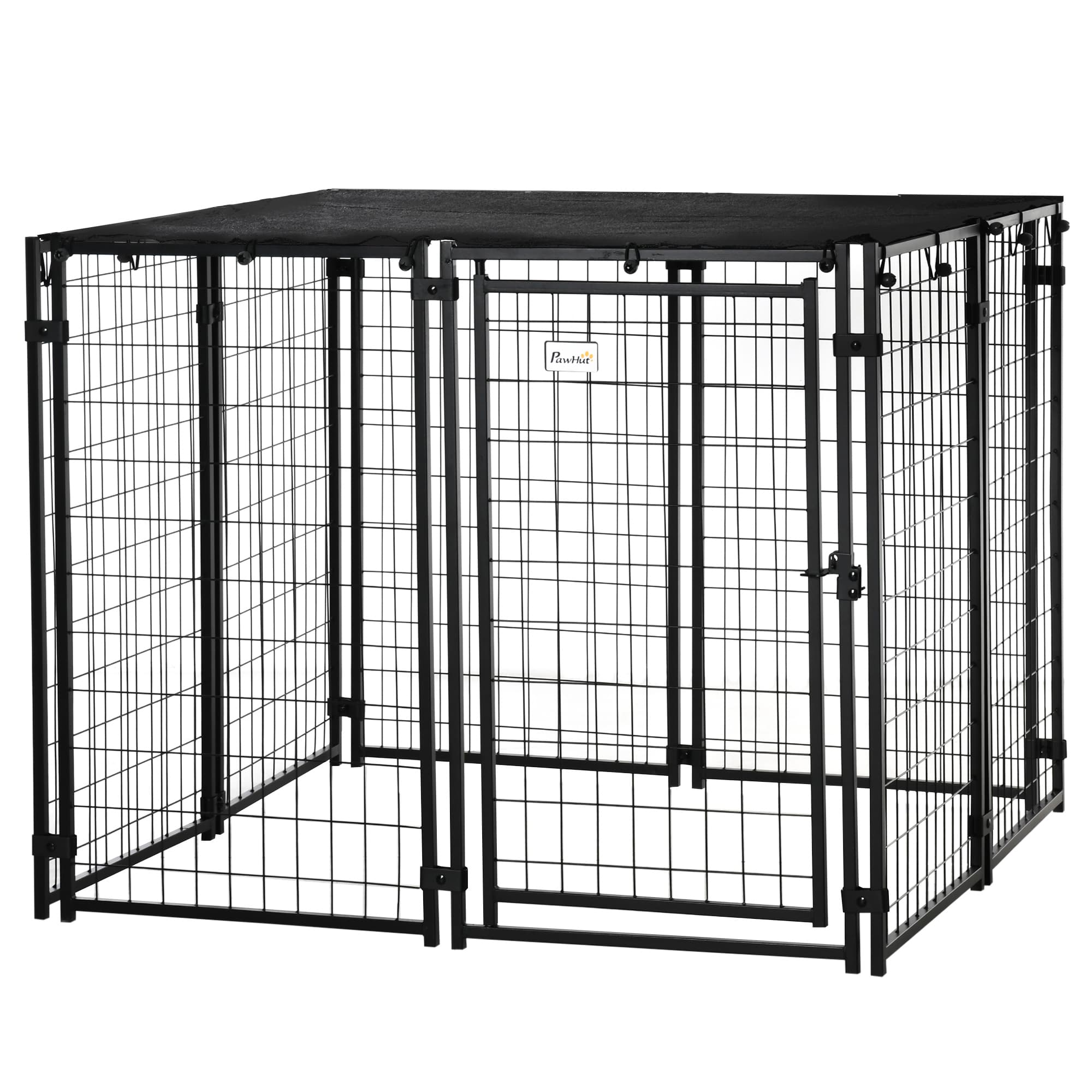 PawHut Enclos pour Chiens Pliable avec Couverture, 8 Panneaux avec Porte Verrouillable, 141x141x113cm, Noir