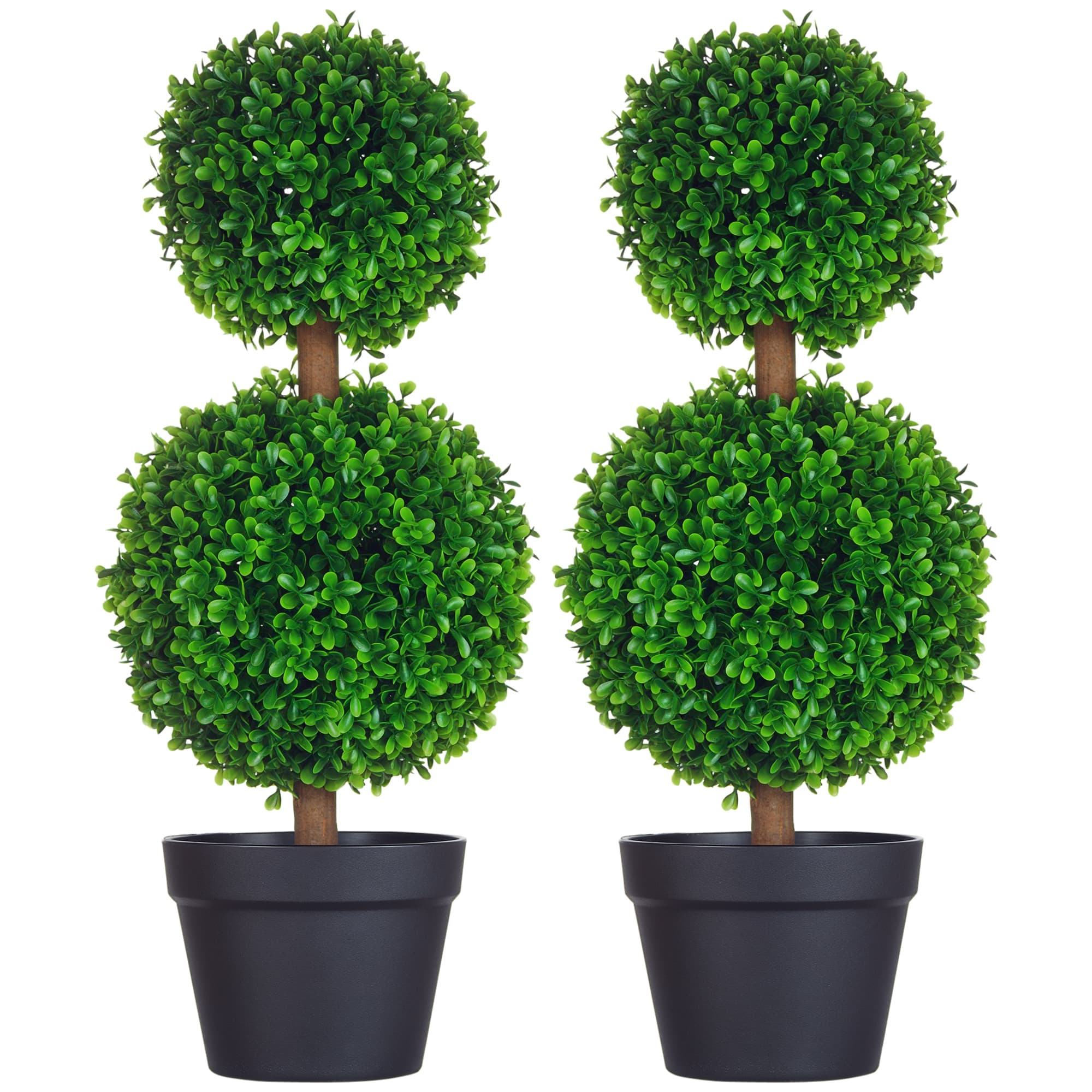 HOMCOM Lot de 2 arbres buis artificiel plantes artificielles double boules avec tronc et pot inclus - hauteur 60 cm vert