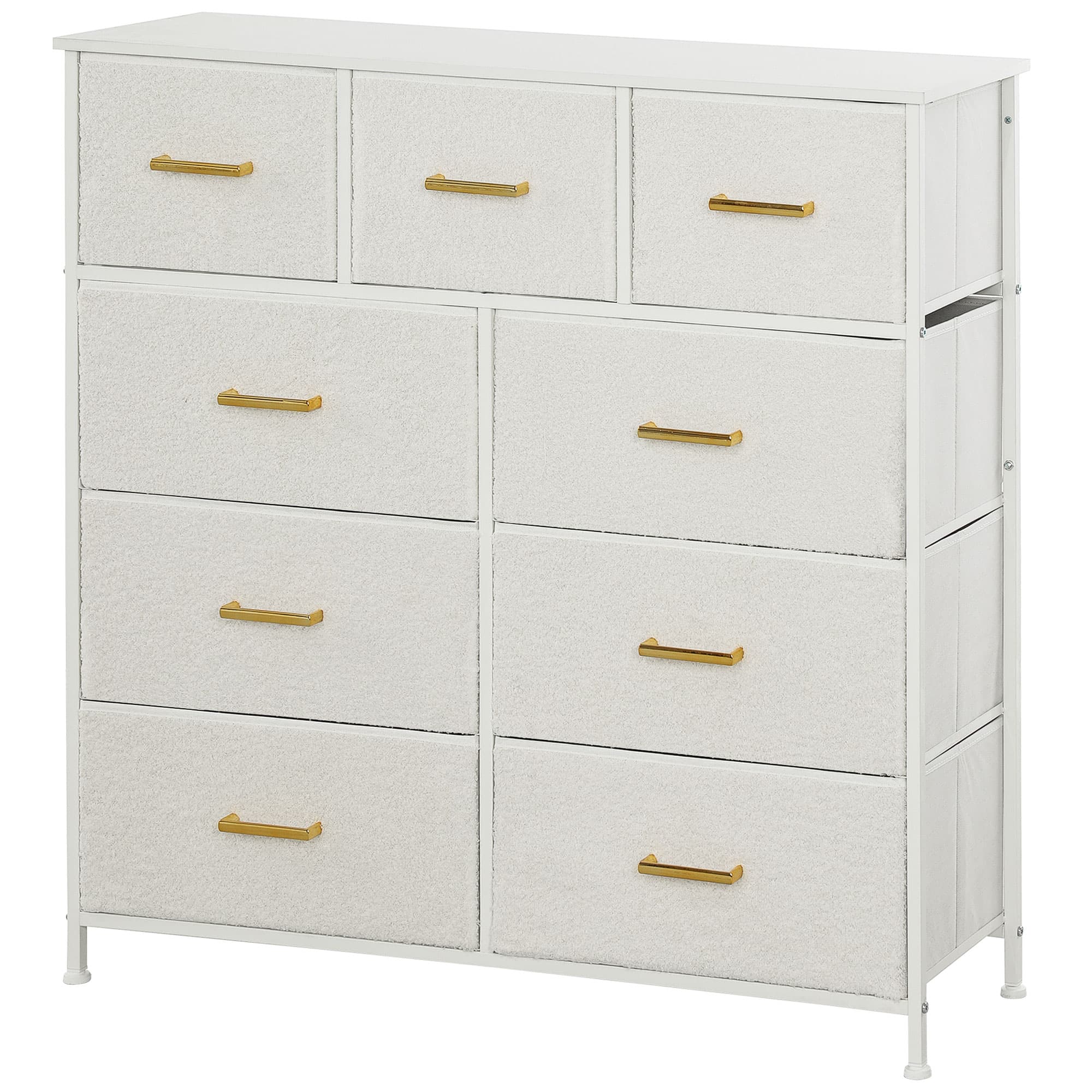 HOMCOM Commode en Tissu, 9 Tiroirs, Cadre en Acier, élégant, polyvalent, Blanc