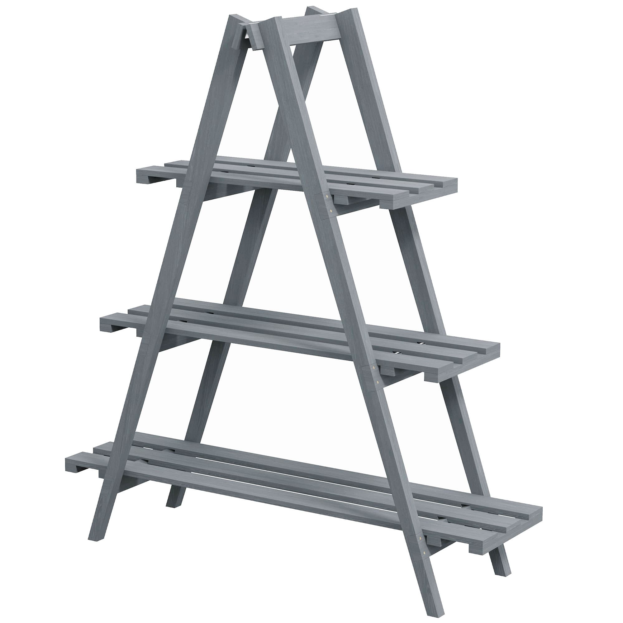 Outsunny Porte-Plantes Vertical 3 Niveaux à Lattes, en Bois de Sapin, 100x36x112 cm, Gris