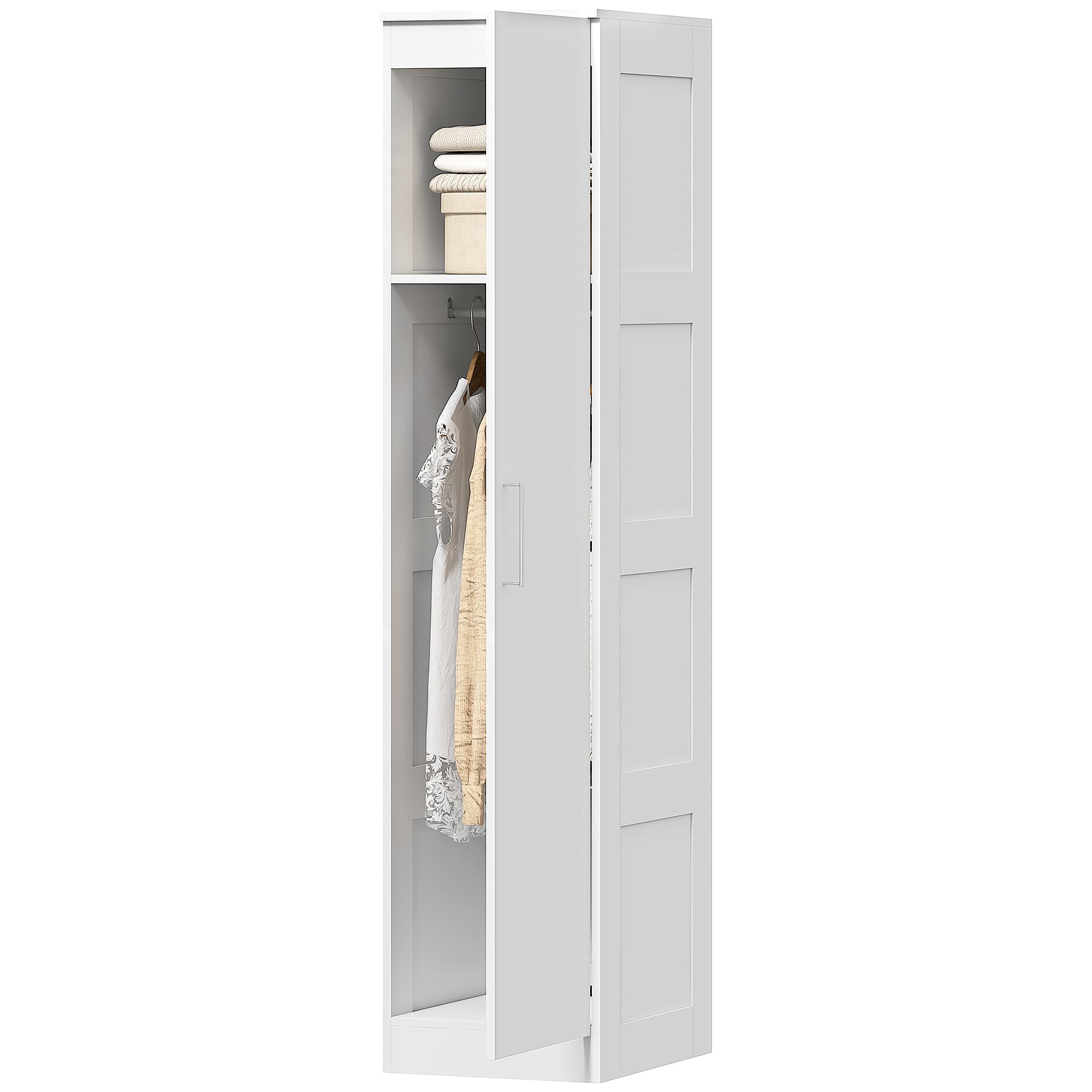 HOMCOM Armoire à vêtements Placard multifonction avec tringle à vêtements, étagère, porte à fermeture soft-close 40 x 52 x 180 cm Blanc