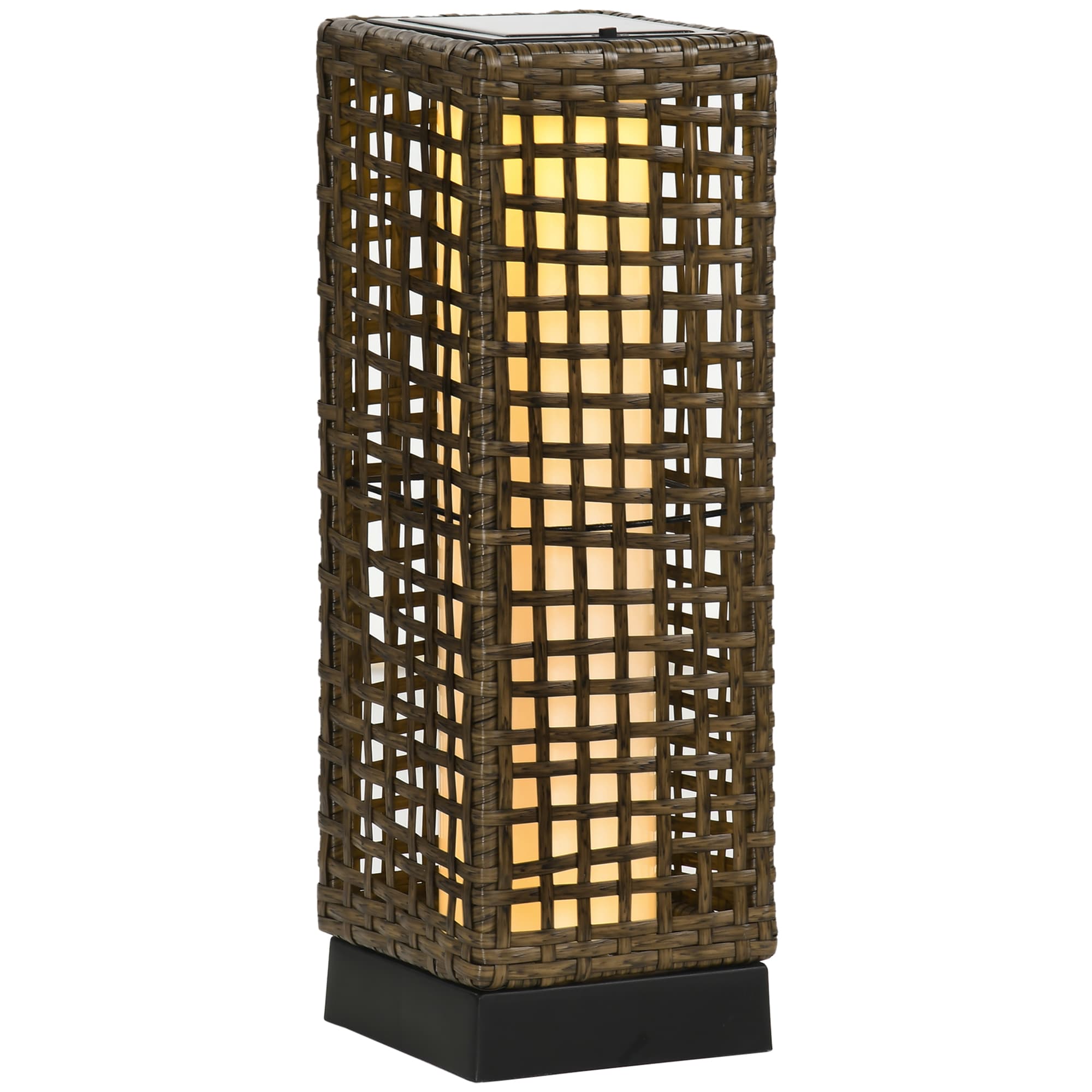 Outsunny Lampadaire solaire extérieur en résine tressée lampadaire sans fil rechargeable capteur de lumière 15,5 x 15,5 x 46 cm