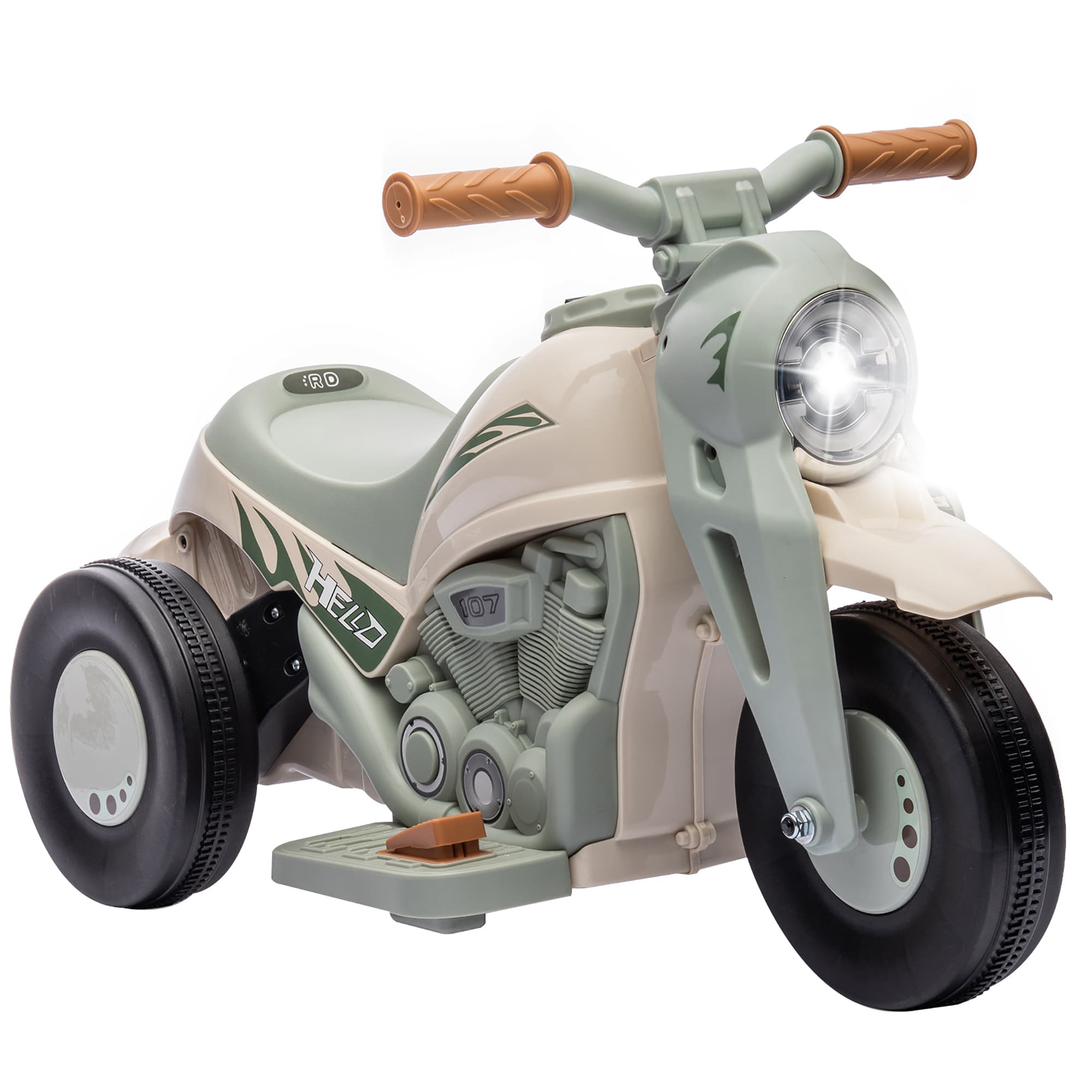 AIYAPLAY Moto électrique enfants 2-5 ans, 3 roues, 6 V, 3 km/h, avec fonction de bulles, effets lumineux et sonores, blanc crème