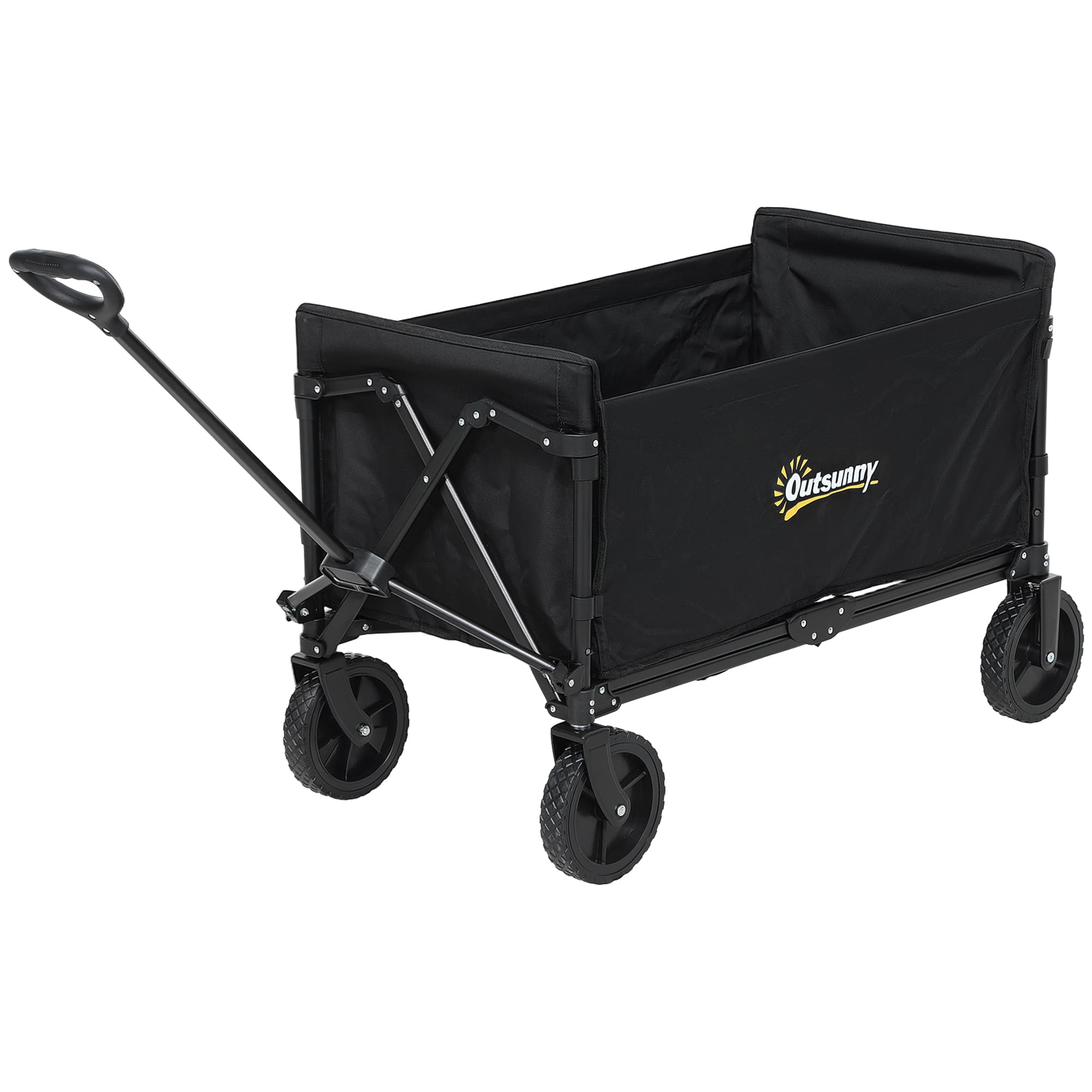 Outsunny Chariot de Jardin de 120L Pliable avec Panneau Ouvrant, en Acier et Polyester, 90x48x62 cm, Noir