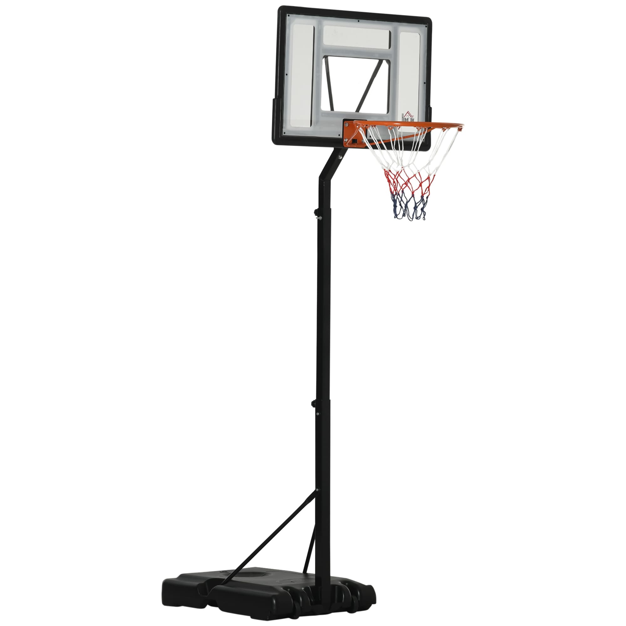 HOMCOM Panier de basket avec roues, ajustable en hauteur 210-260 cm, panier de basket avec support, adapté pour une utilisation intérieure et extérieure, acier et plastique, noir