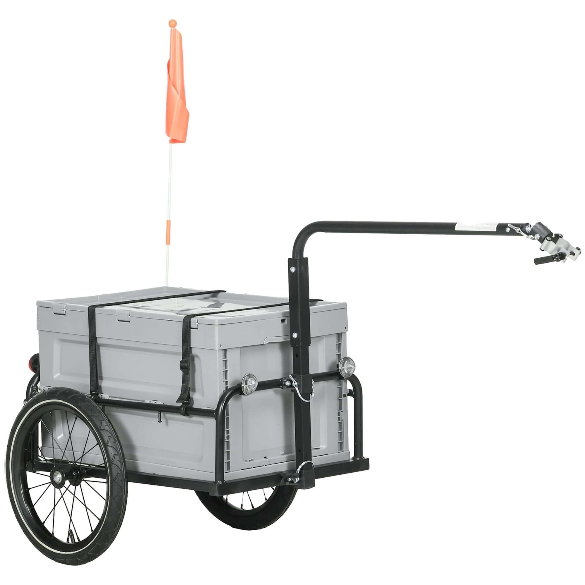 HOMCOM Remorque à vélo avec coffre de rangement amovible et pliable de 65L, réflecteurs de sécurité, charge max. 40KG, gris
