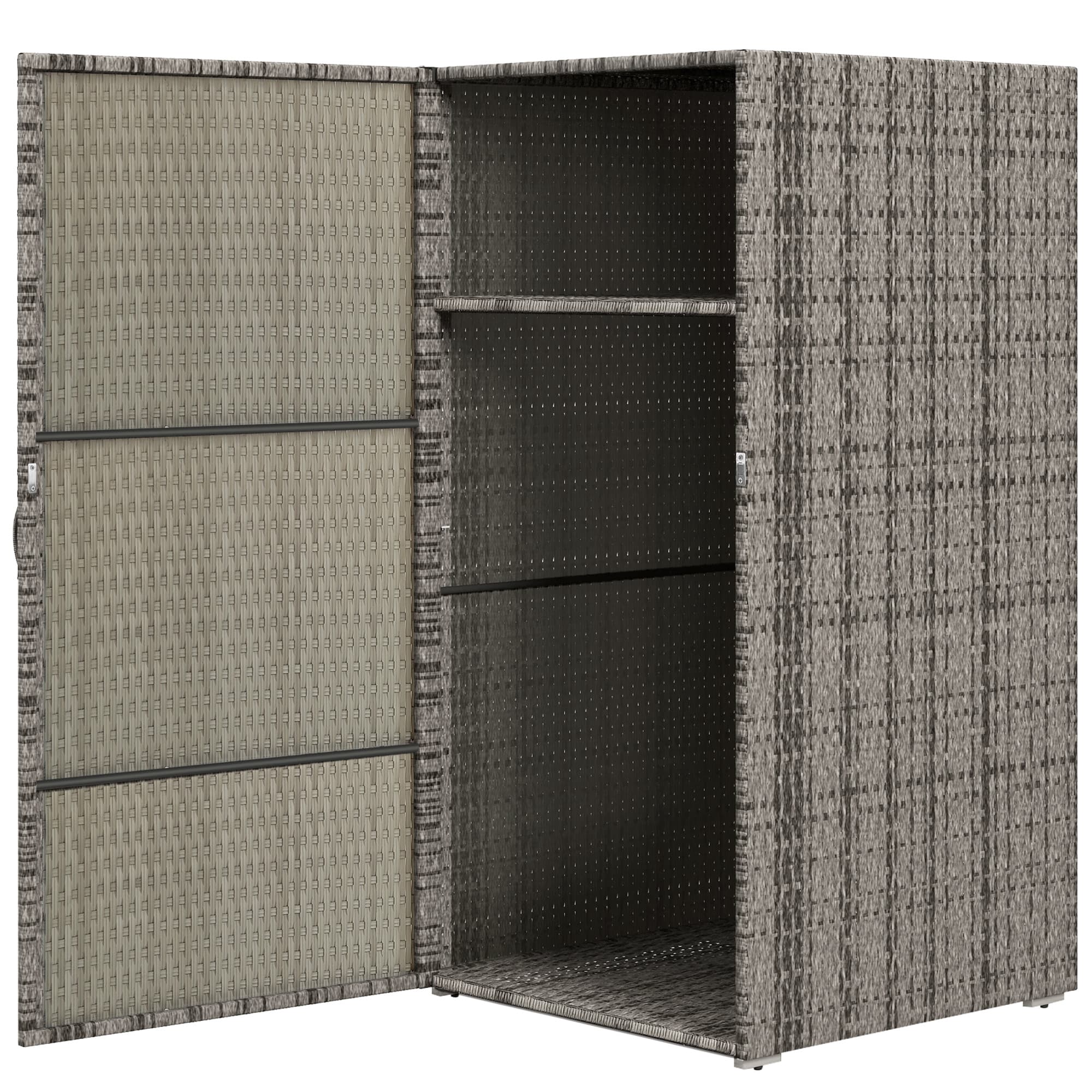 Outsunny Armoire de Jardin en Rotin PE avec 2 Compartiments, 60x63x120cm, Gris