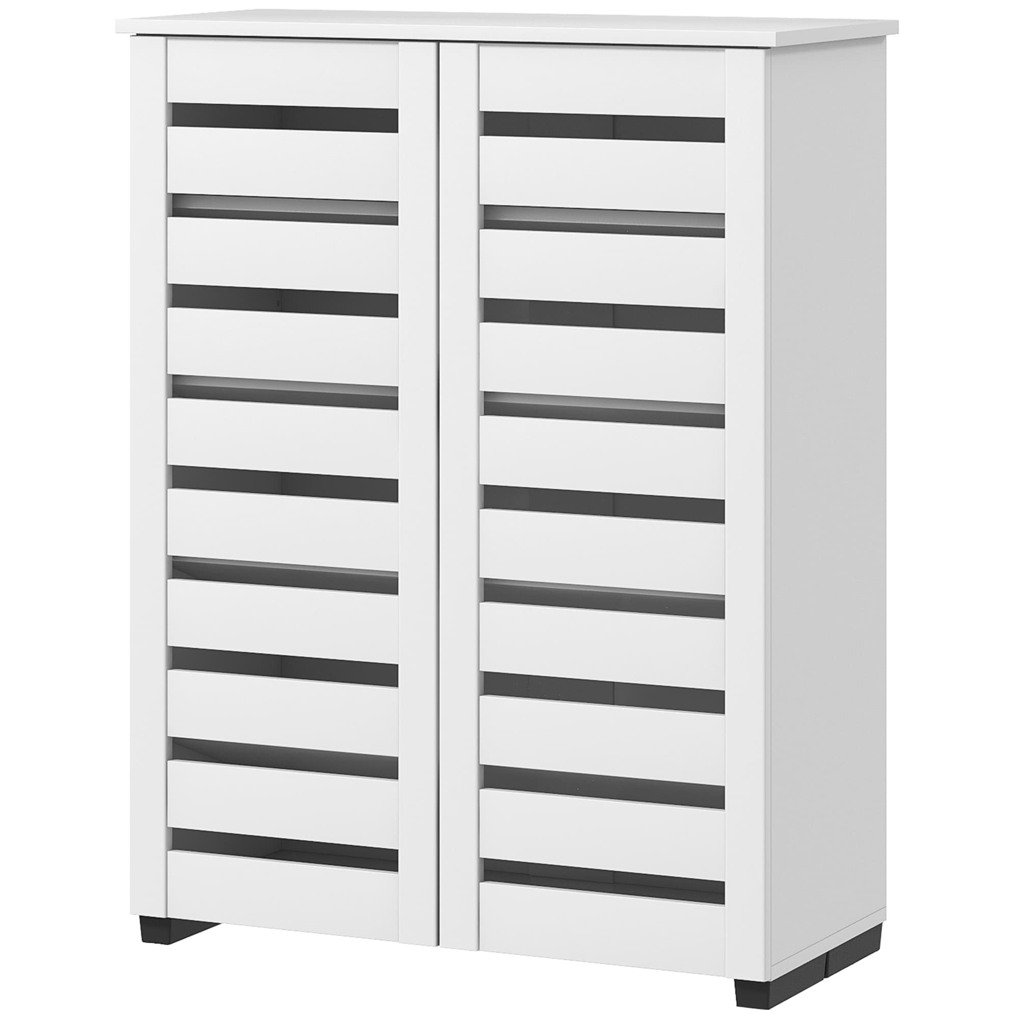 HOMCOM Meuble à Chaussures à 5 Niveaux avec 4 Étagères Réglables et Portes à Claire-voie, en Bois, 76x33P x98 cm, Blanc