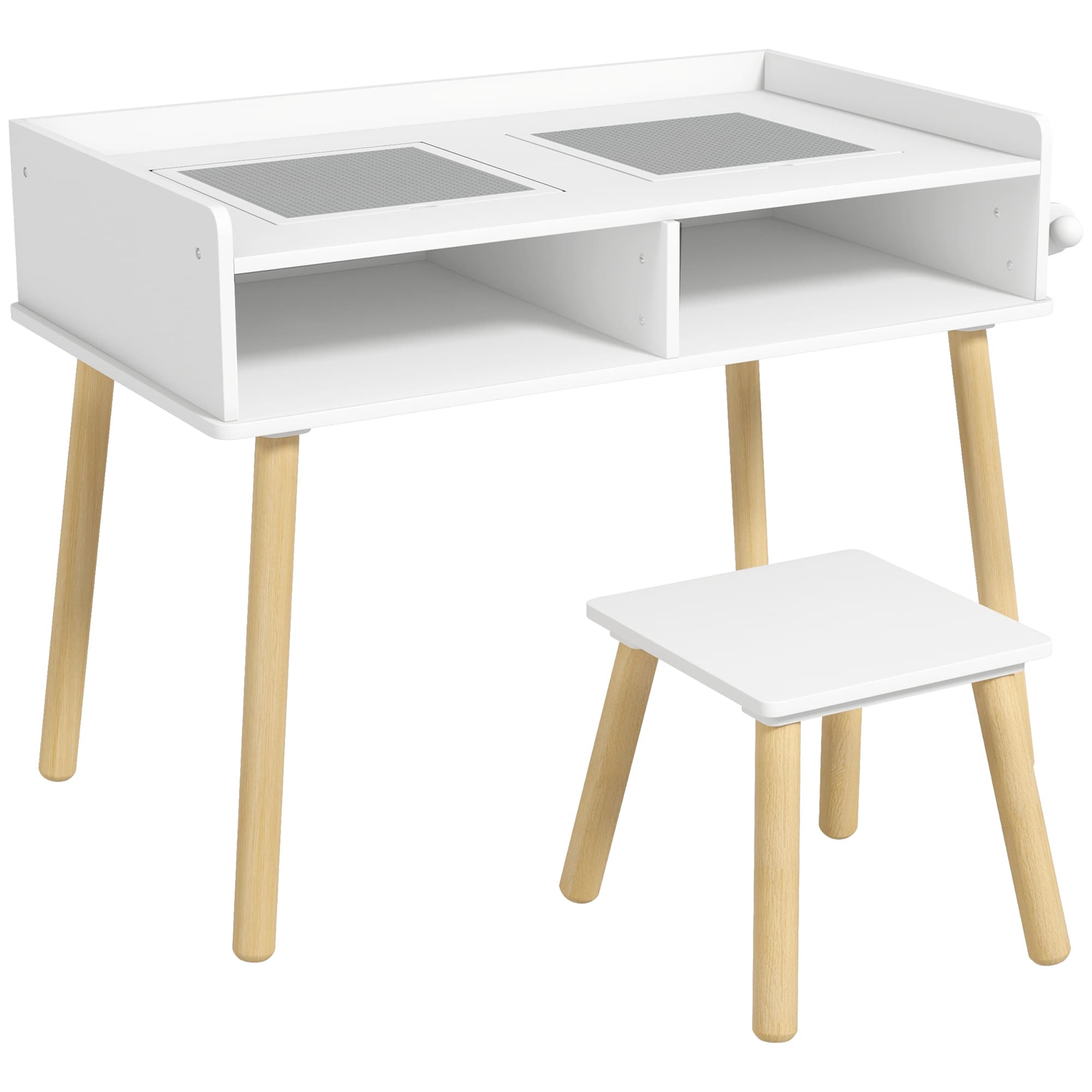 HOMCOM Ensemble Table pour Enfants avec Tabouret, Bureau avec Plateau Réversible et Rouleau de Papier, Blanc