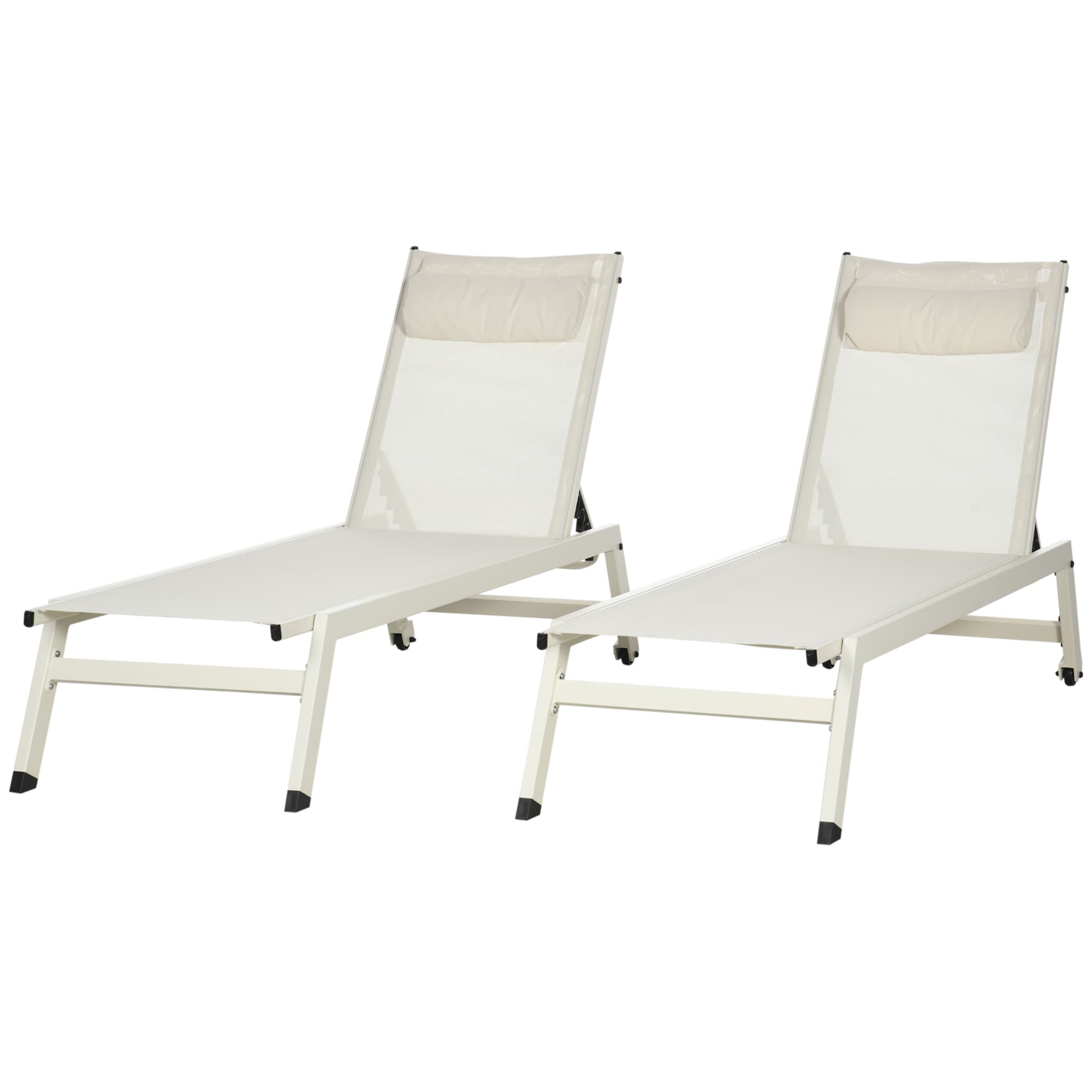 Outsunny Chaise Longue Lettino Prendisole Reclinabile 2pz in Alluminio e Poliestere, 55x195x30 cm, Beige