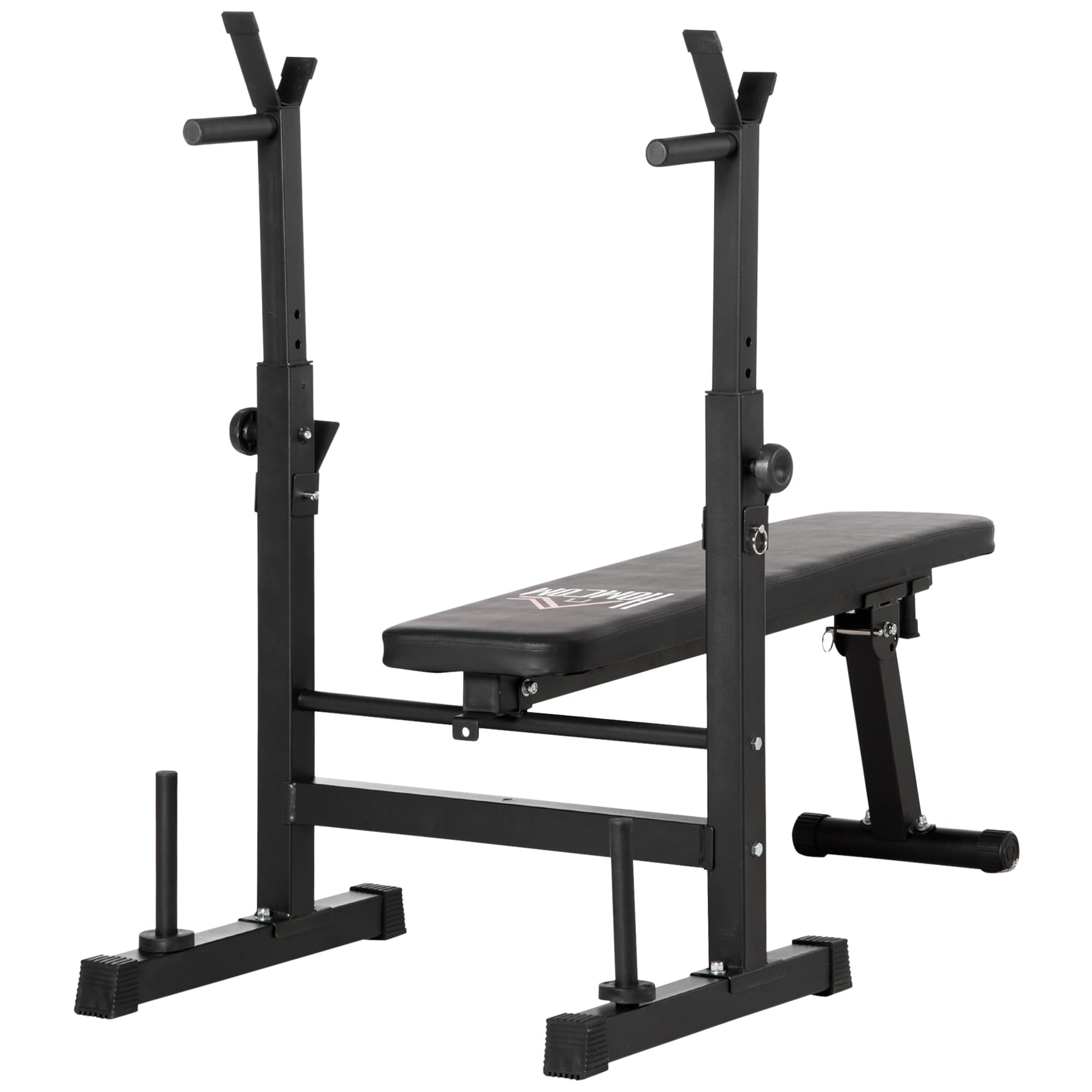 HOMCOM Banc de Musculation Pliable avec 8 Hauteurs Réglables et Support de Barres en Acier et PU, 140x73x98-122 cm, Noir