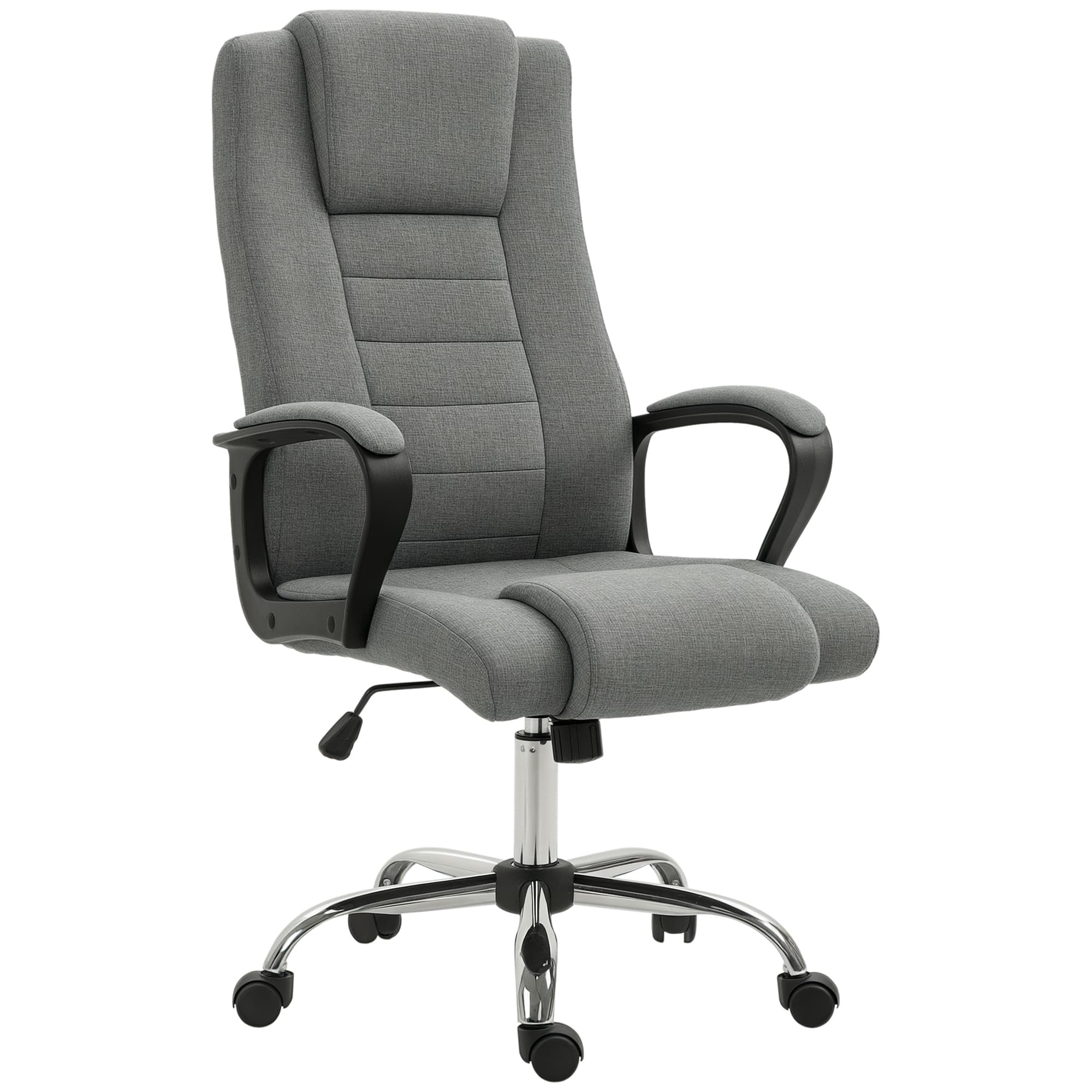 HOMCOM Siège Ergonomique Pivotant Gris Foncé en Lin Ajustable avec Roulettes Aosom France
