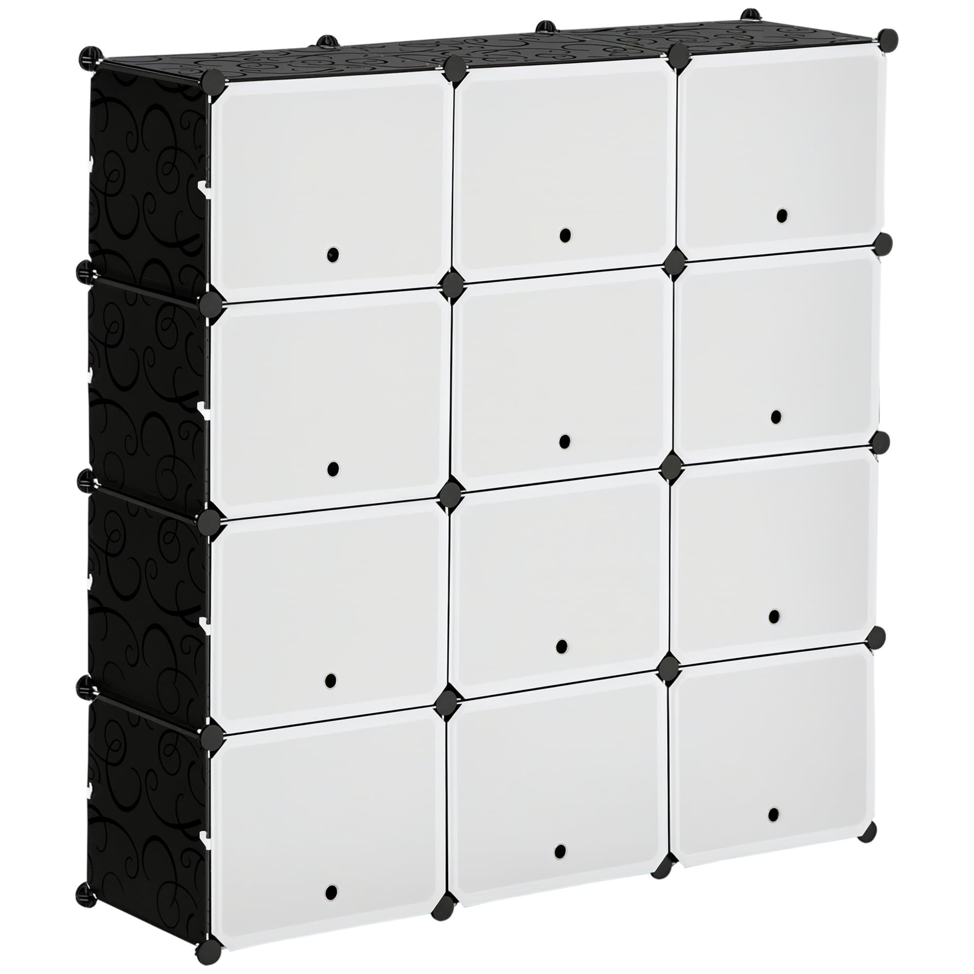 HOMCOM Meuble de rangement Meuble à chaussures modulable 12 casiers avec portes et étagères - dim. 125L x 32l x 125H cm - noir