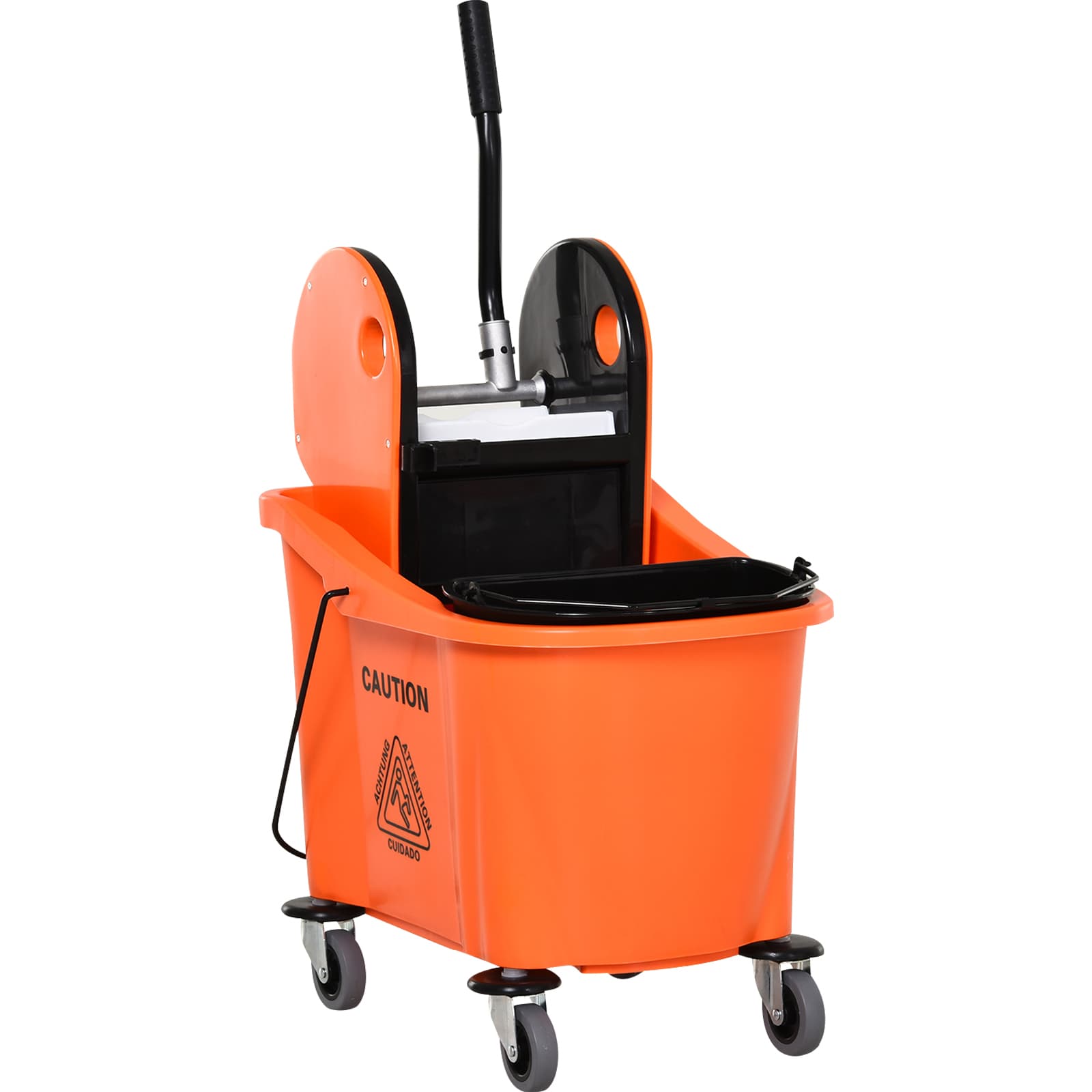 HOMCOM chariot de nettoyage 36 litres, seau à vadrouille avec presse, Orange, 54 x 41 x 91,5 cm