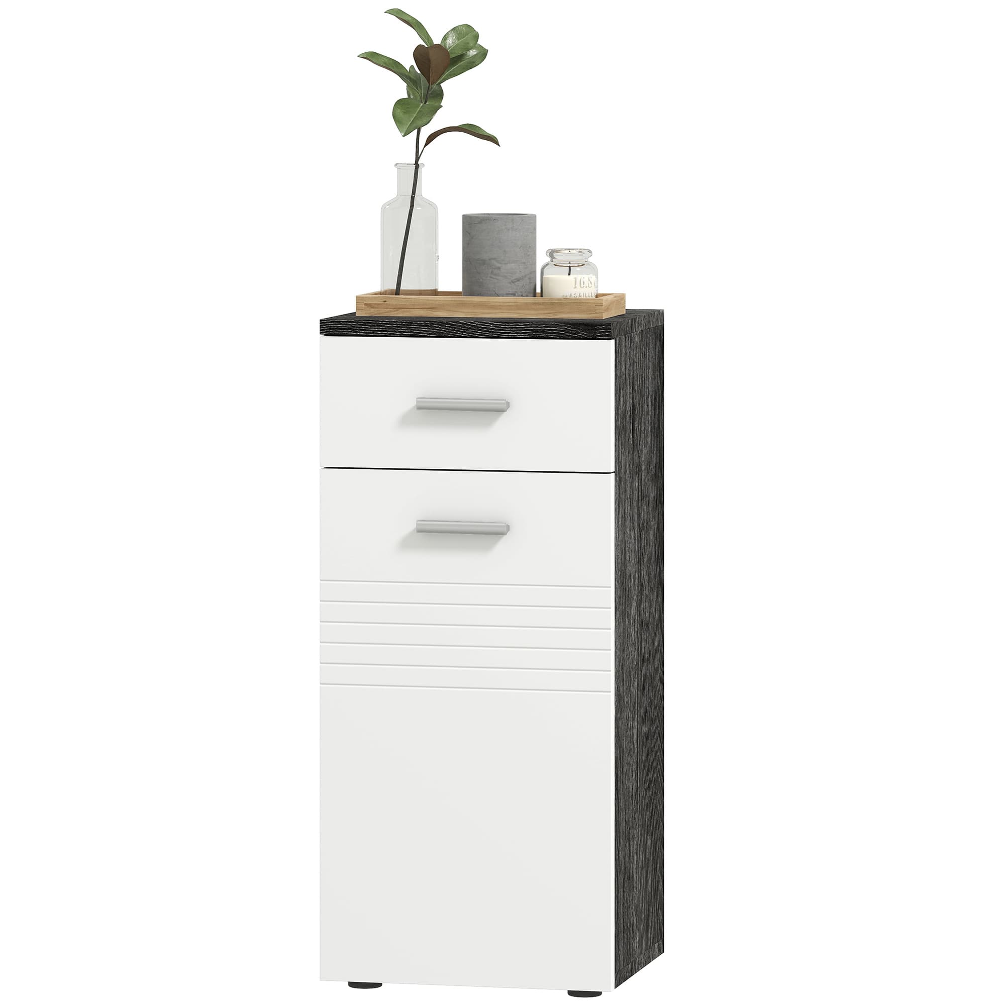 kleankin Mobile Bagno avec Tiroir et Armoire en Bois, 35x30x77,5 cm, Blanc et Noir