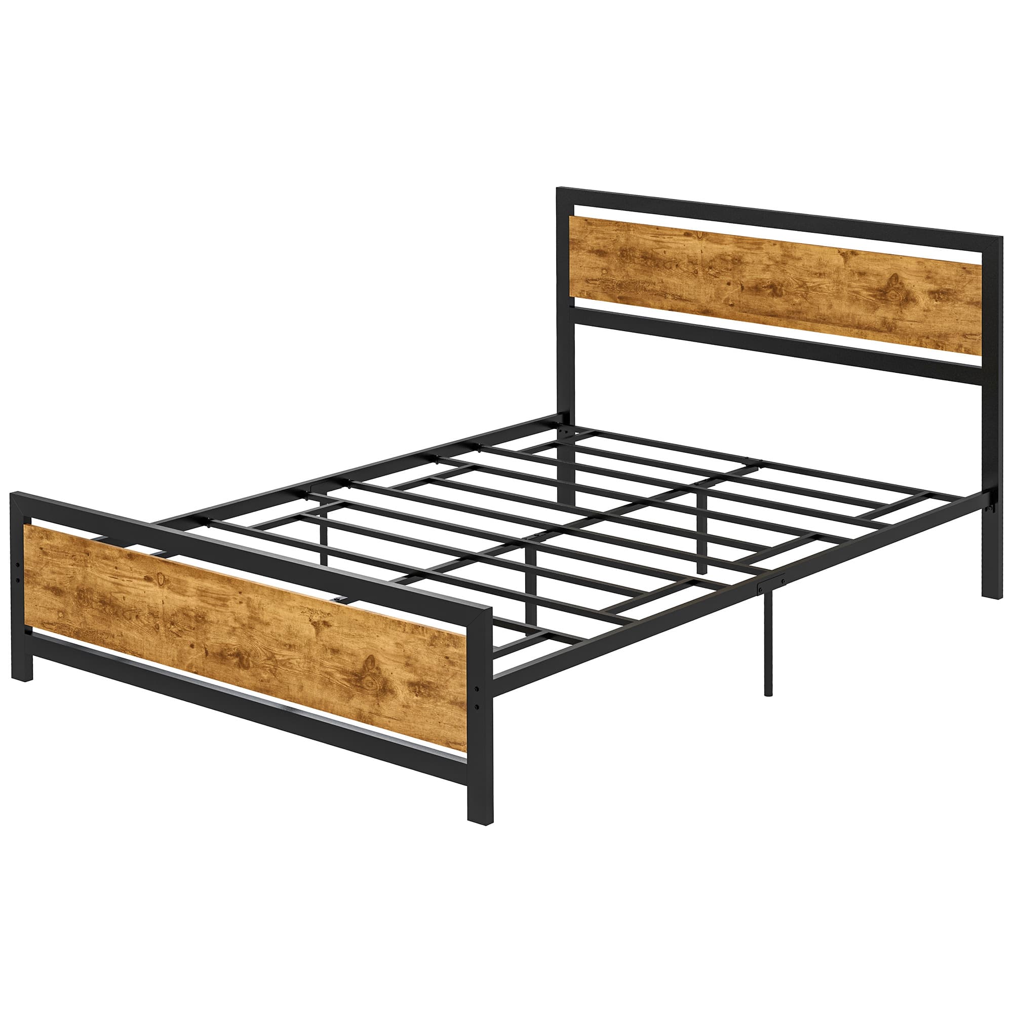 HOMCOM Structure de Lit Une Place et Demie en Bois et Acier avec Lattes de Style Industriel, 140x200cm