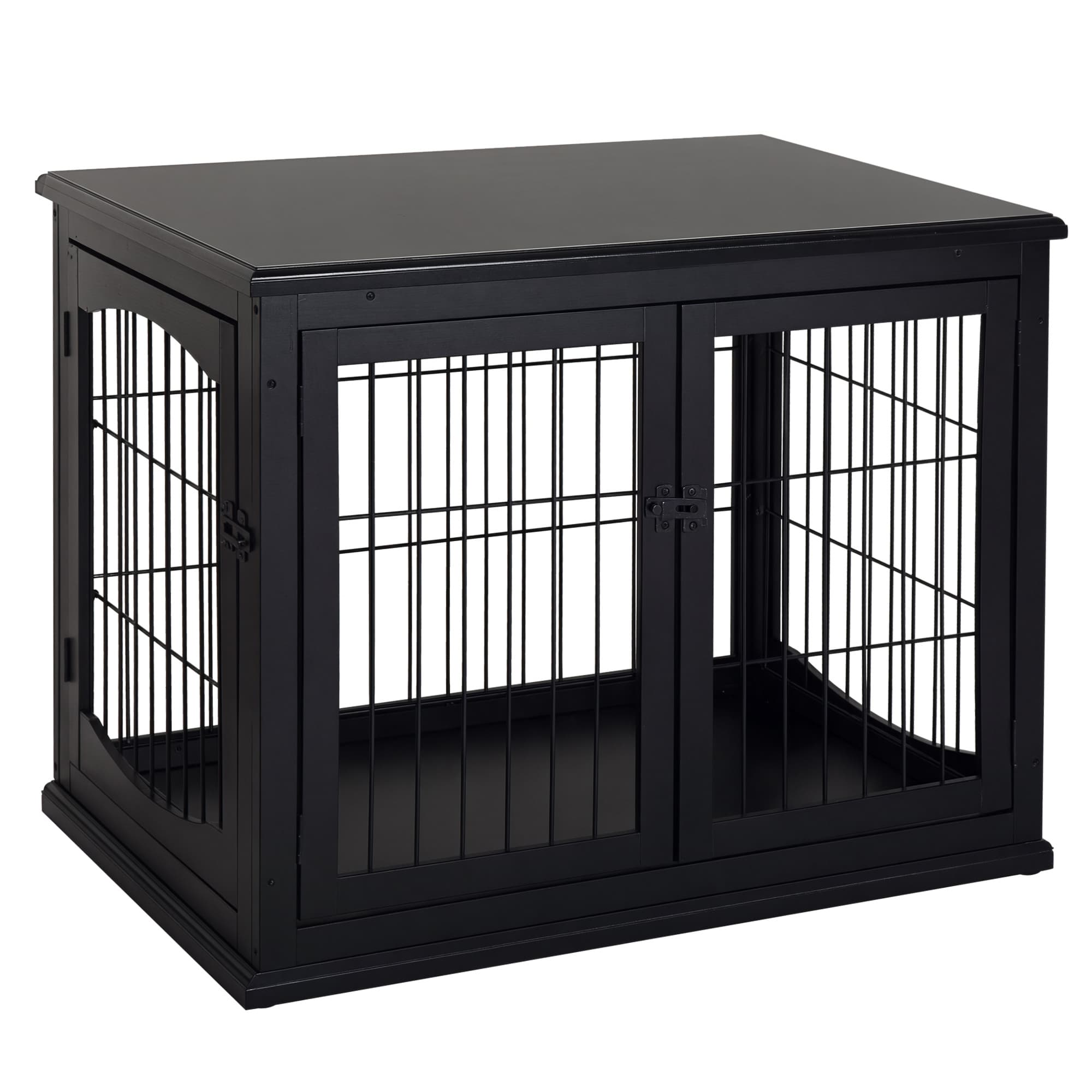 PawHut Cage de chien niche pour chien en MDF classe P2 avec plateau de rangement 2 portes verrouillables 58,5 x 81 x 66 cm noir
