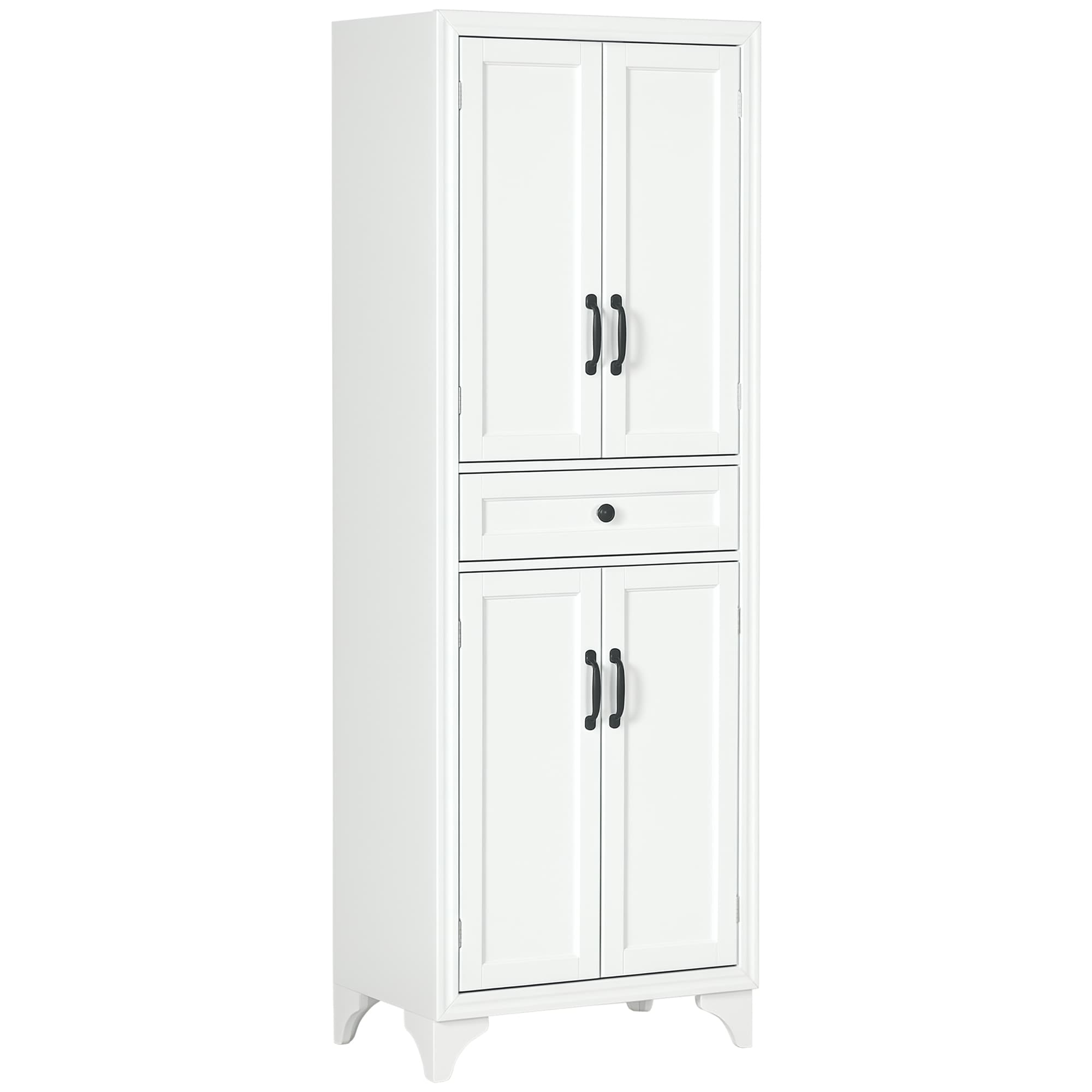 HOMCOM Buffet haut armoire de cuisine 4 portes 2 placards et 1 tiroir central hauteur 170 cm avec étagère réglable blanc