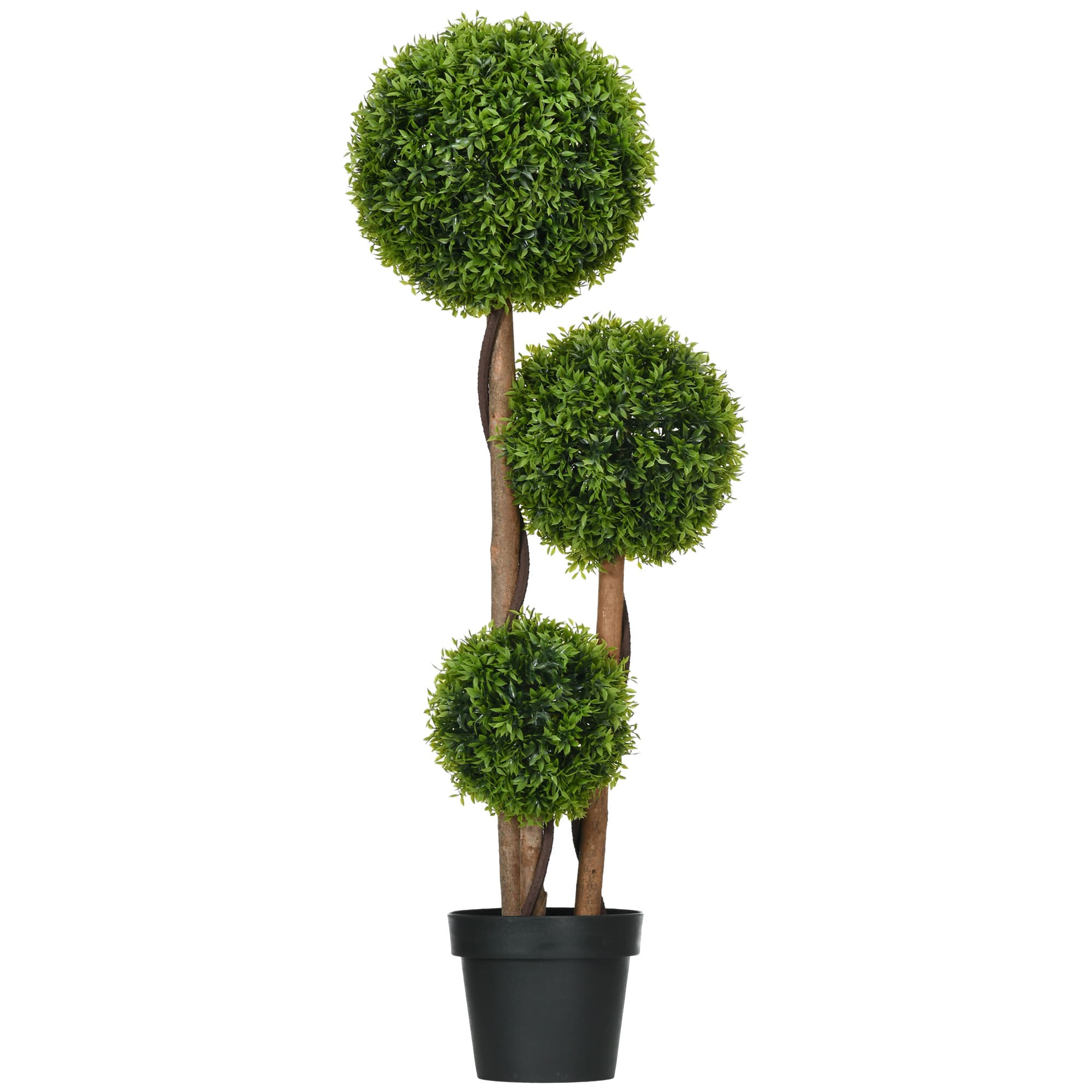 HOMCOM Arbre artificiel buis avec 3 boules feuilles de bambou pot inclus intérieur et extérieur hauteur 110 cm vert