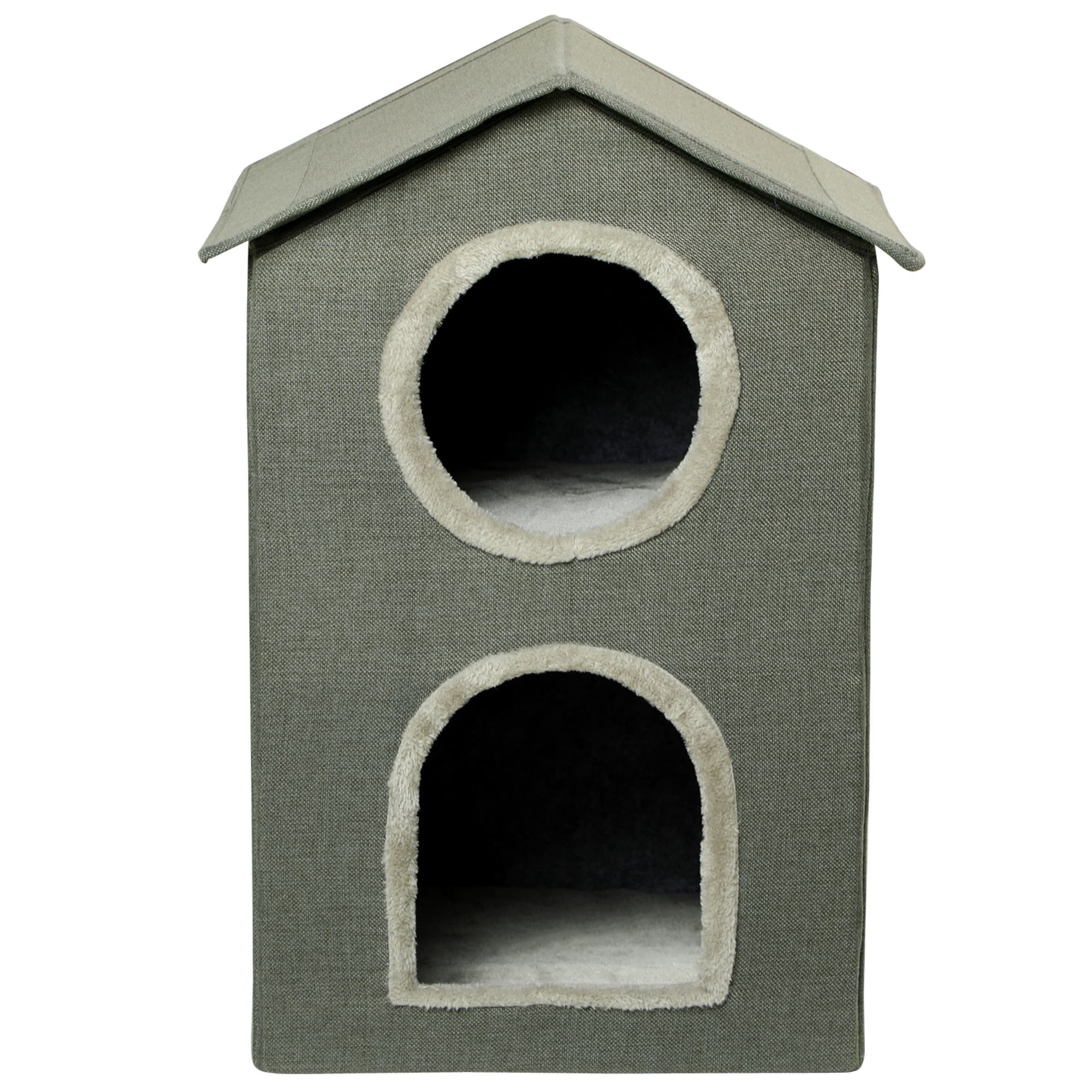 PawHut Maison pour Chats à Deux Niveaux avec Coussins Lavables 3 entrées, 42x46x59.5 cm, Gris