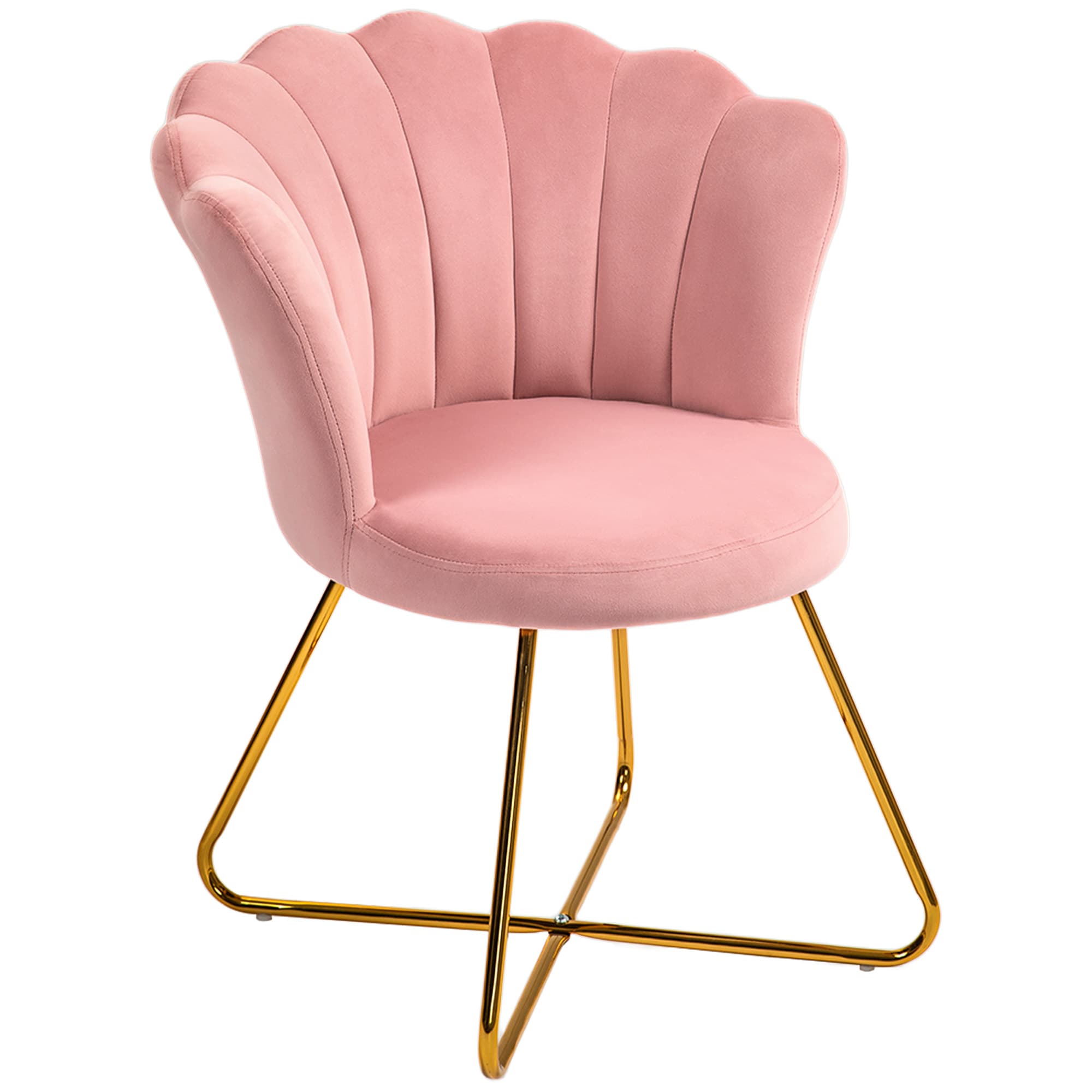 HOMCOM Fauteuil coquillage chaise coiffeuse fauteuil en velours fauteuil de salon avec pieds en acier 69 x 64 x 80 cm rose