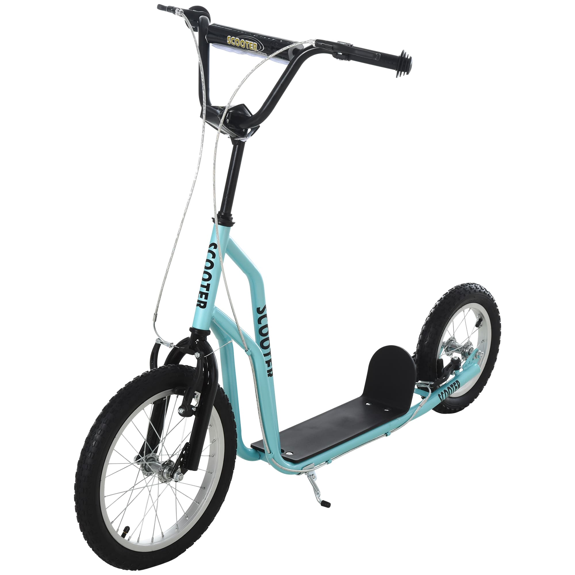 HOMCOM Trottinette pour enfants à partir de 5 ans Scooter Trottinette urbaine Enfant Kickboard avec pneus gonflables 16/12 pouces Bleu 135 x 58 x 88-94 cm